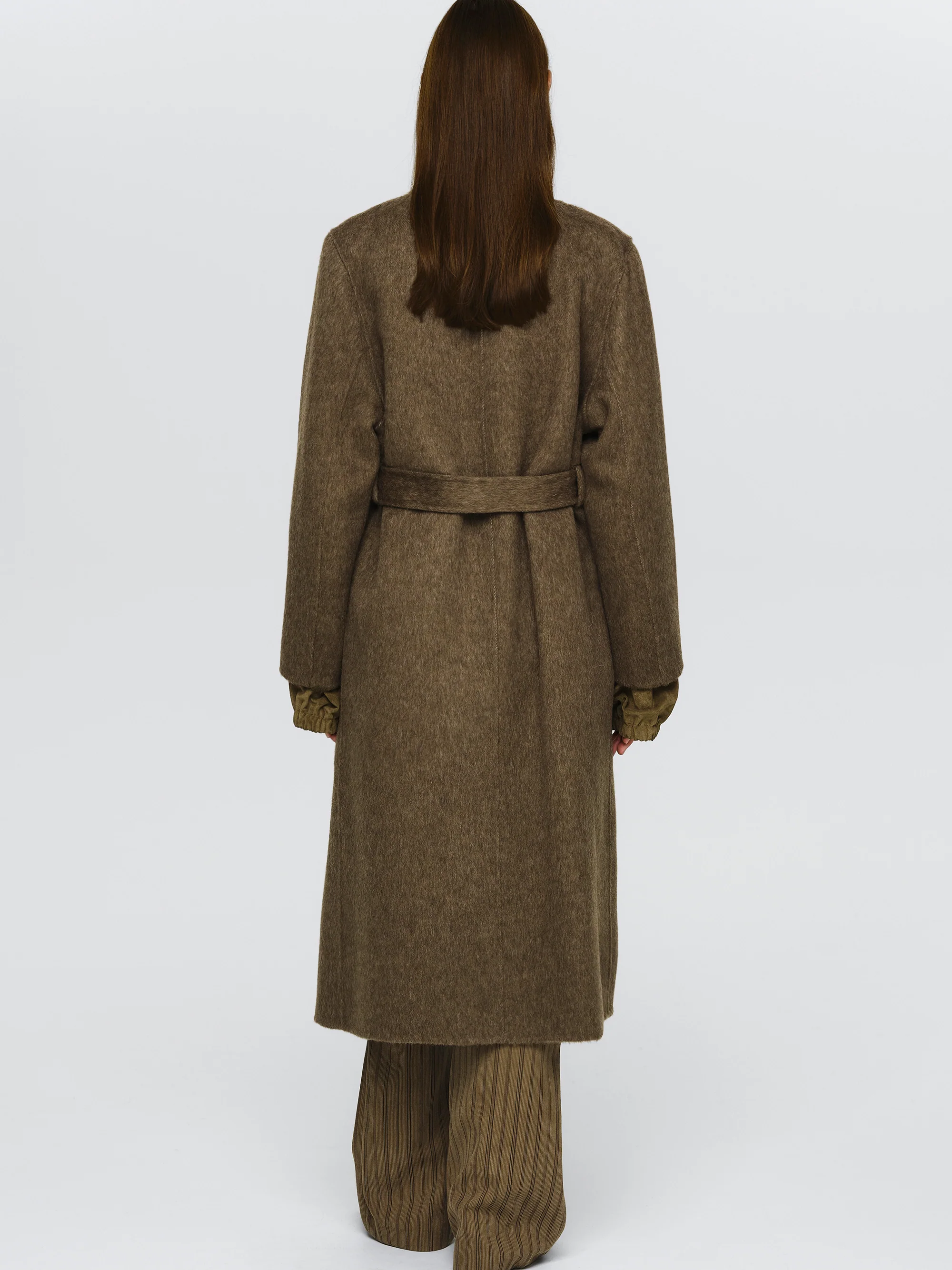 Double Lapel Scarf Coat, Brown - Image 4