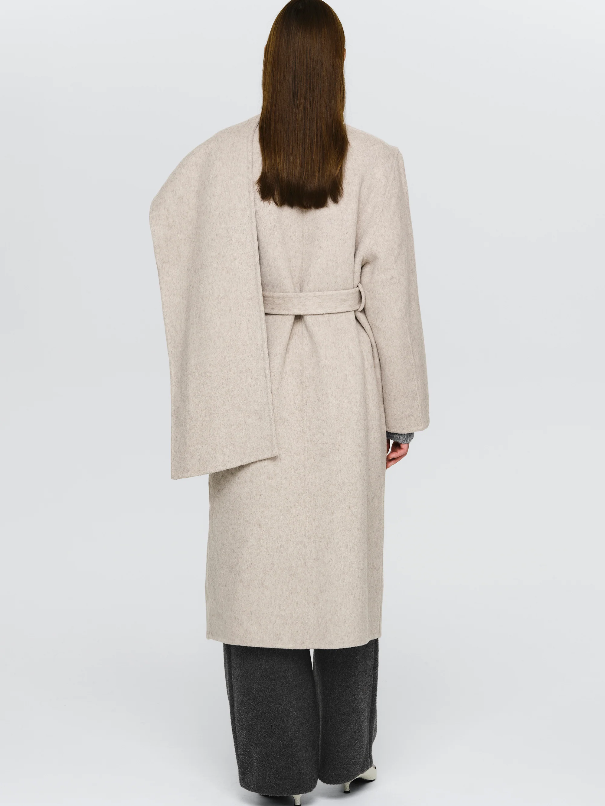 Double Lapel Scarf Coat, Ivory - Image 4