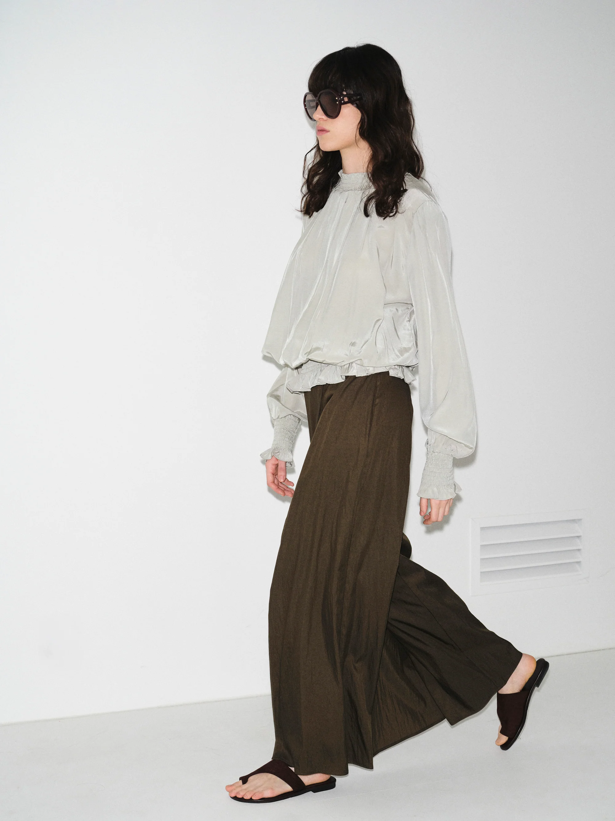 Double-Layer Crinkled Trousers, Brown - Image 2