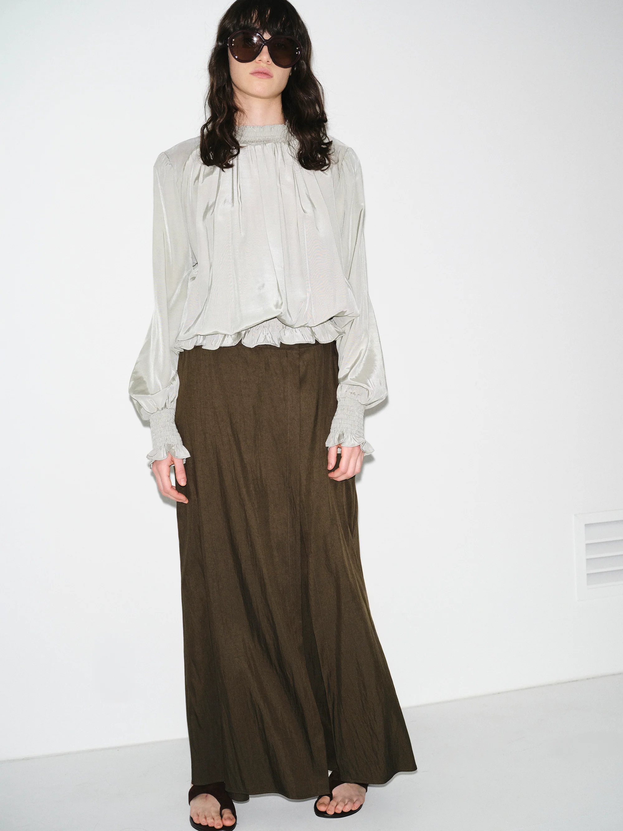 Double-Layer Crinkled Trousers, Brown - Image 3