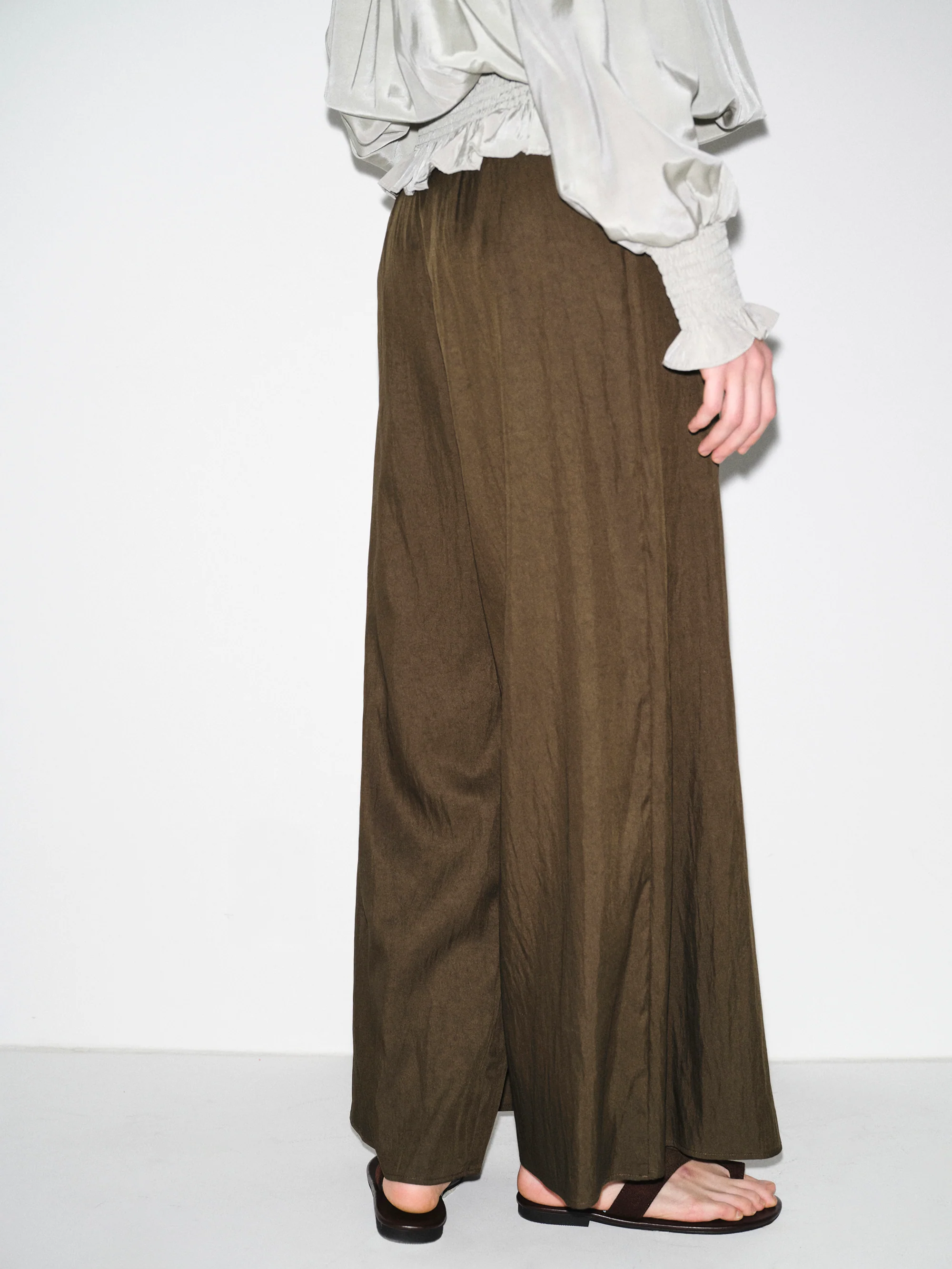 Double-Layer Crinkled Trousers, Brown - Image 5