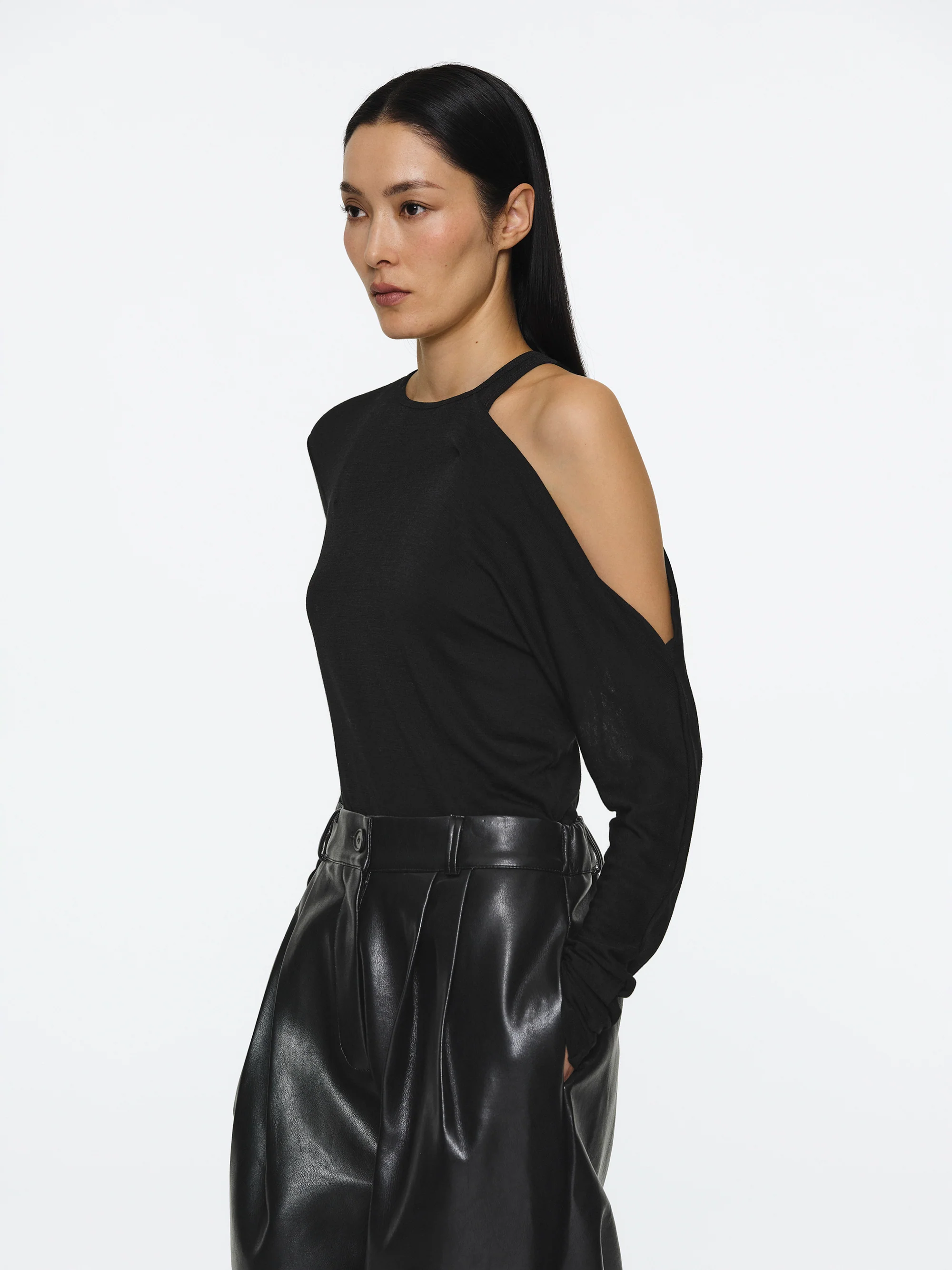 Double Layered Semi-Sheer Top, Black