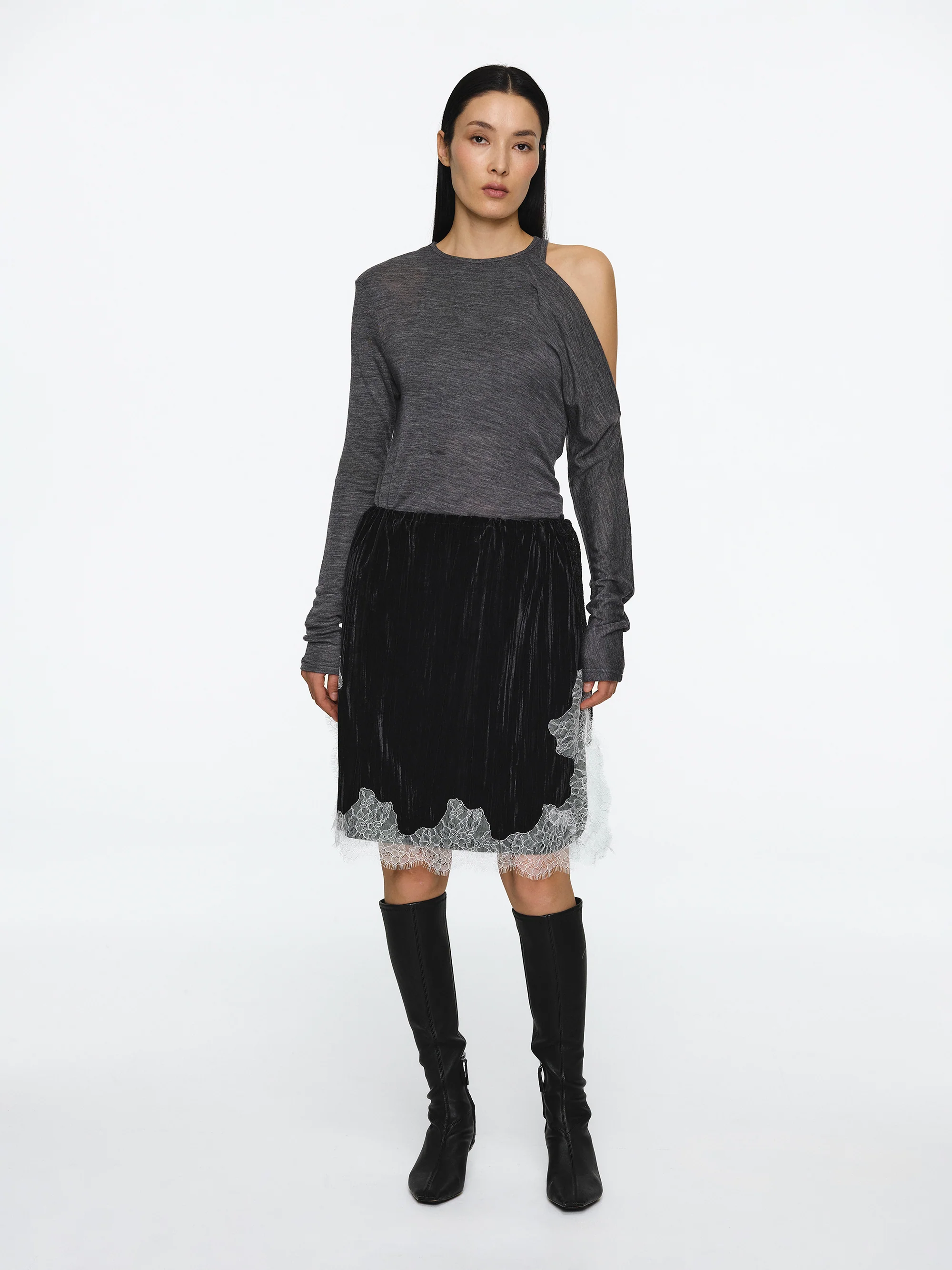 Double Layered Semi-Sheer Top, Charcoal