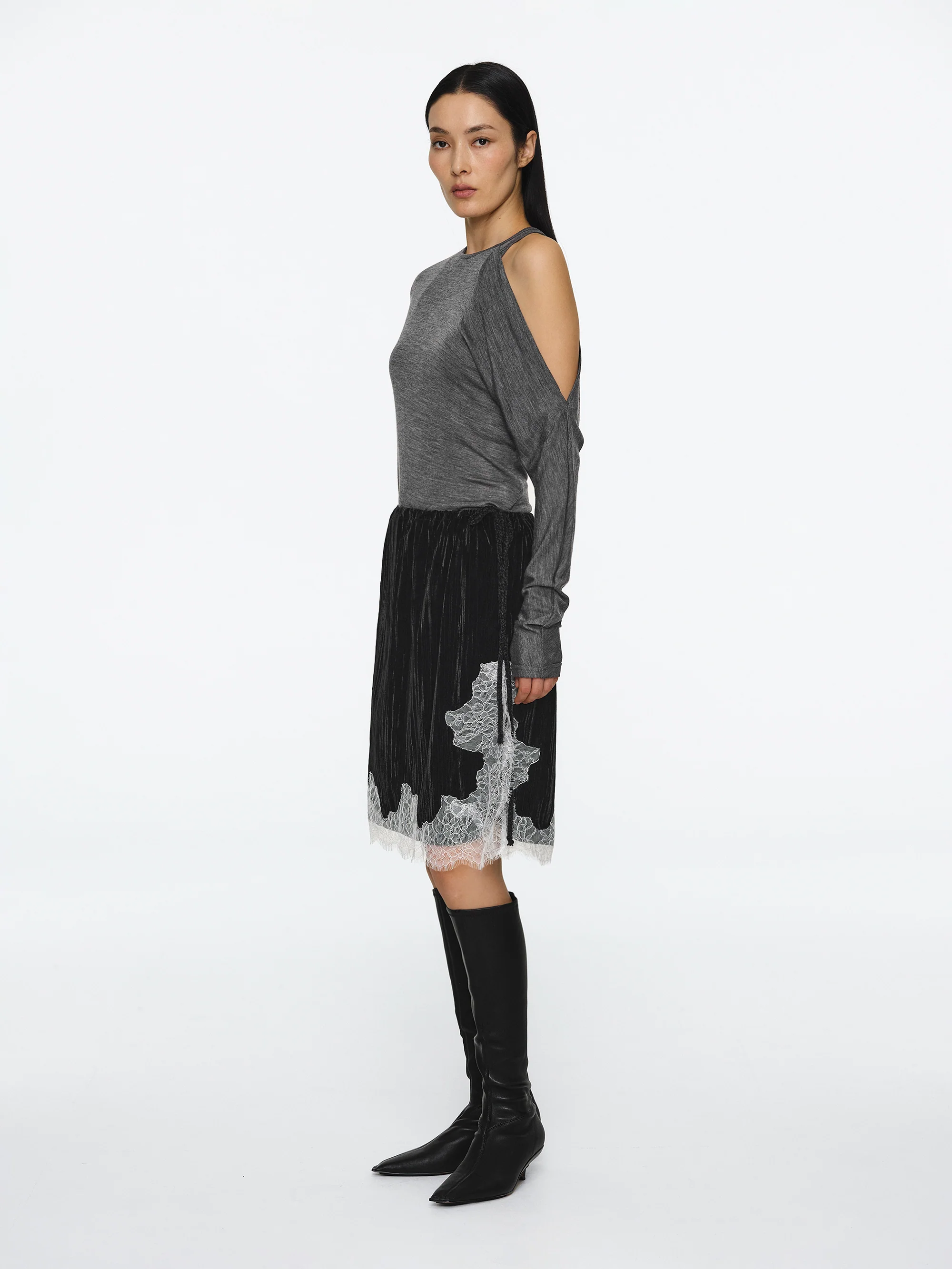 Double Layered Semi-Sheer Top, Charcoal - Image 3