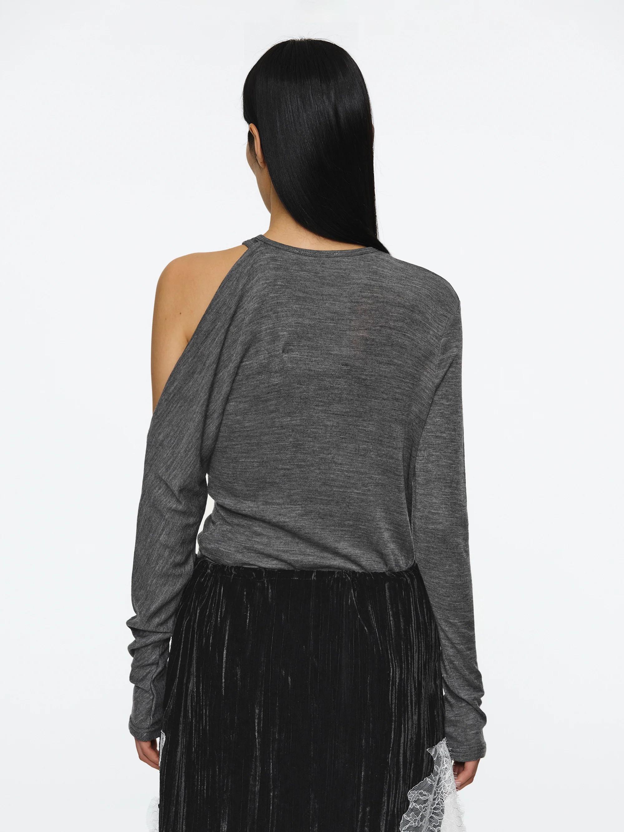 Double Layered Semi-Sheer Top, Charcoal - Image 4