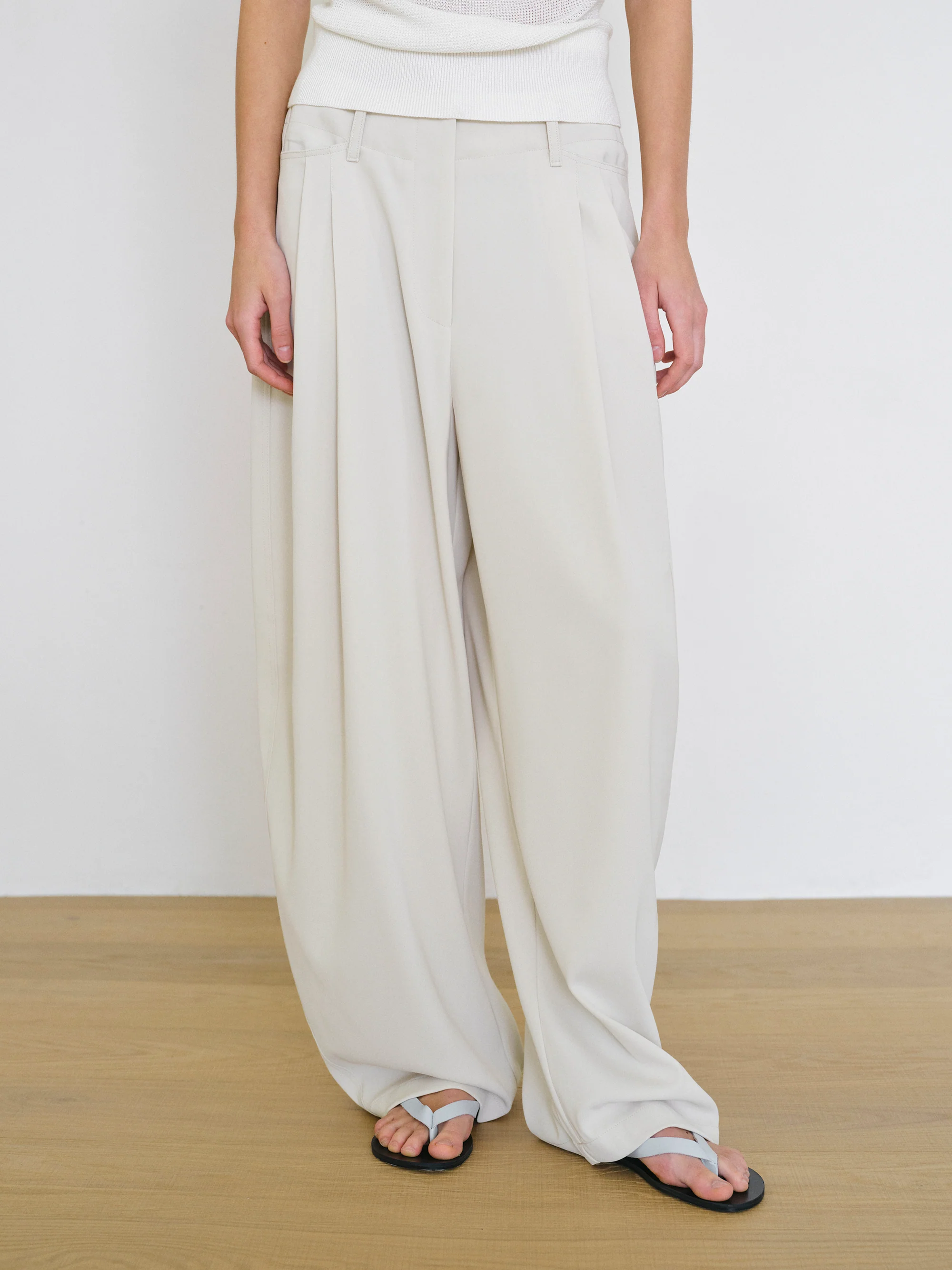 Double-Pleat Trousers, Ivory - Image 2