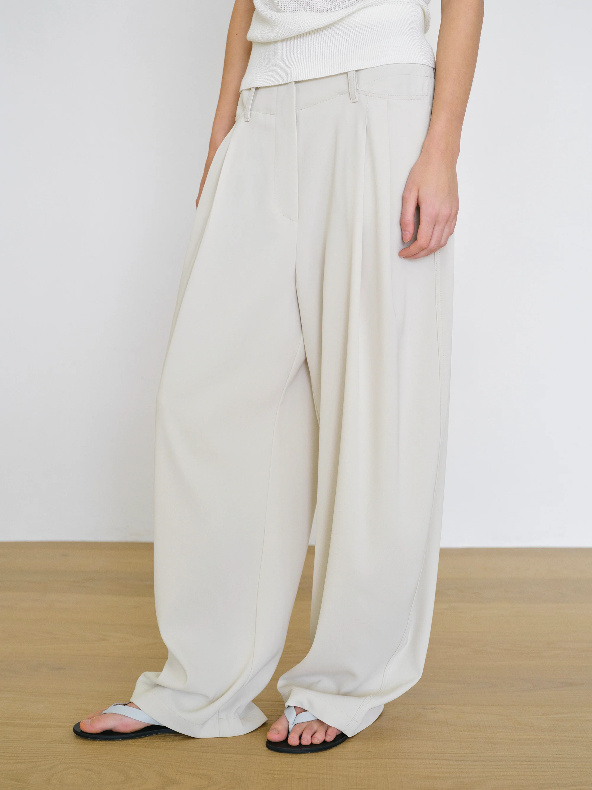 Double-Pleat Trousers, Ivory - Image 3