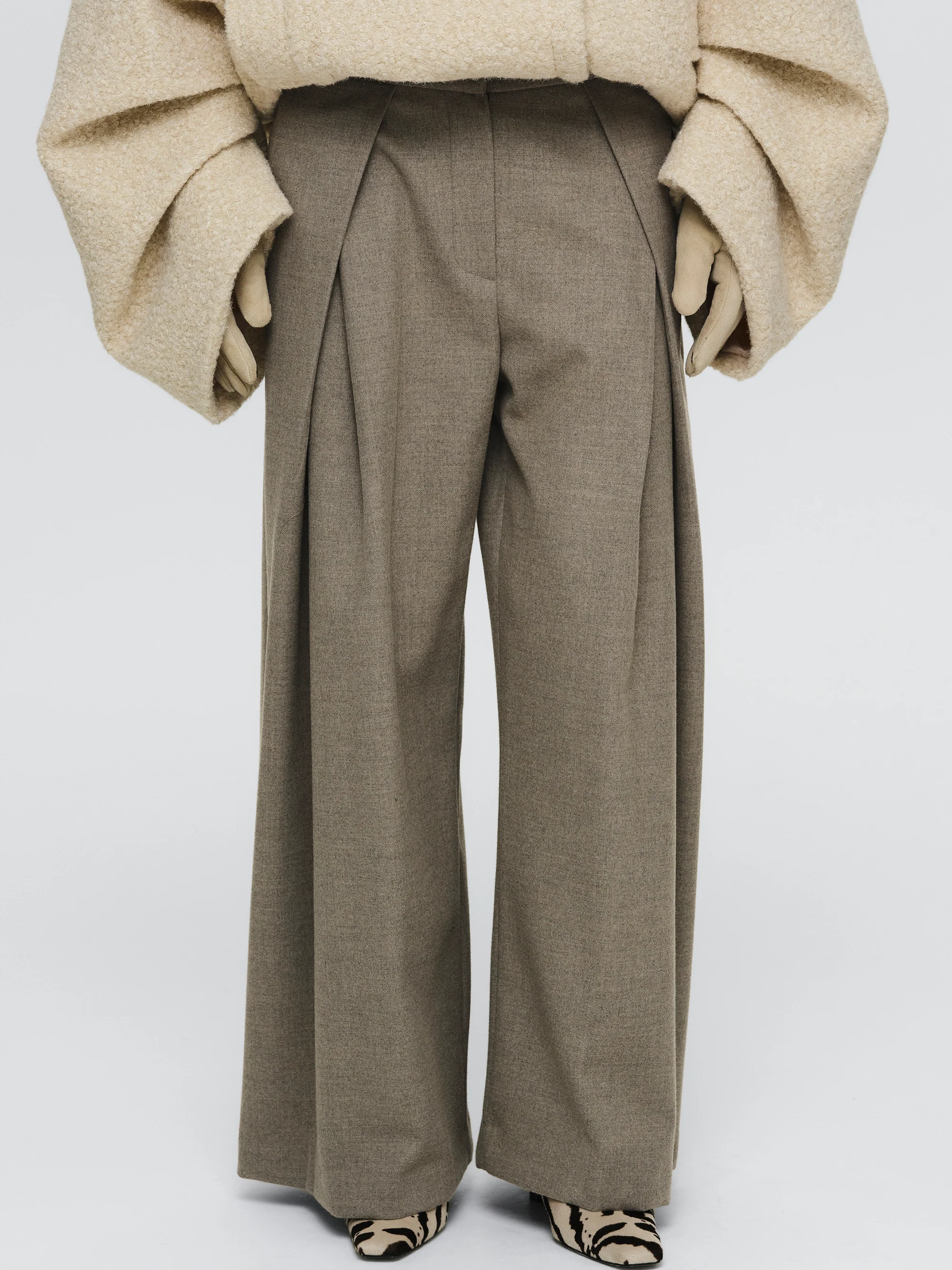 Double Pleated Trousers, Khaki - Image 2