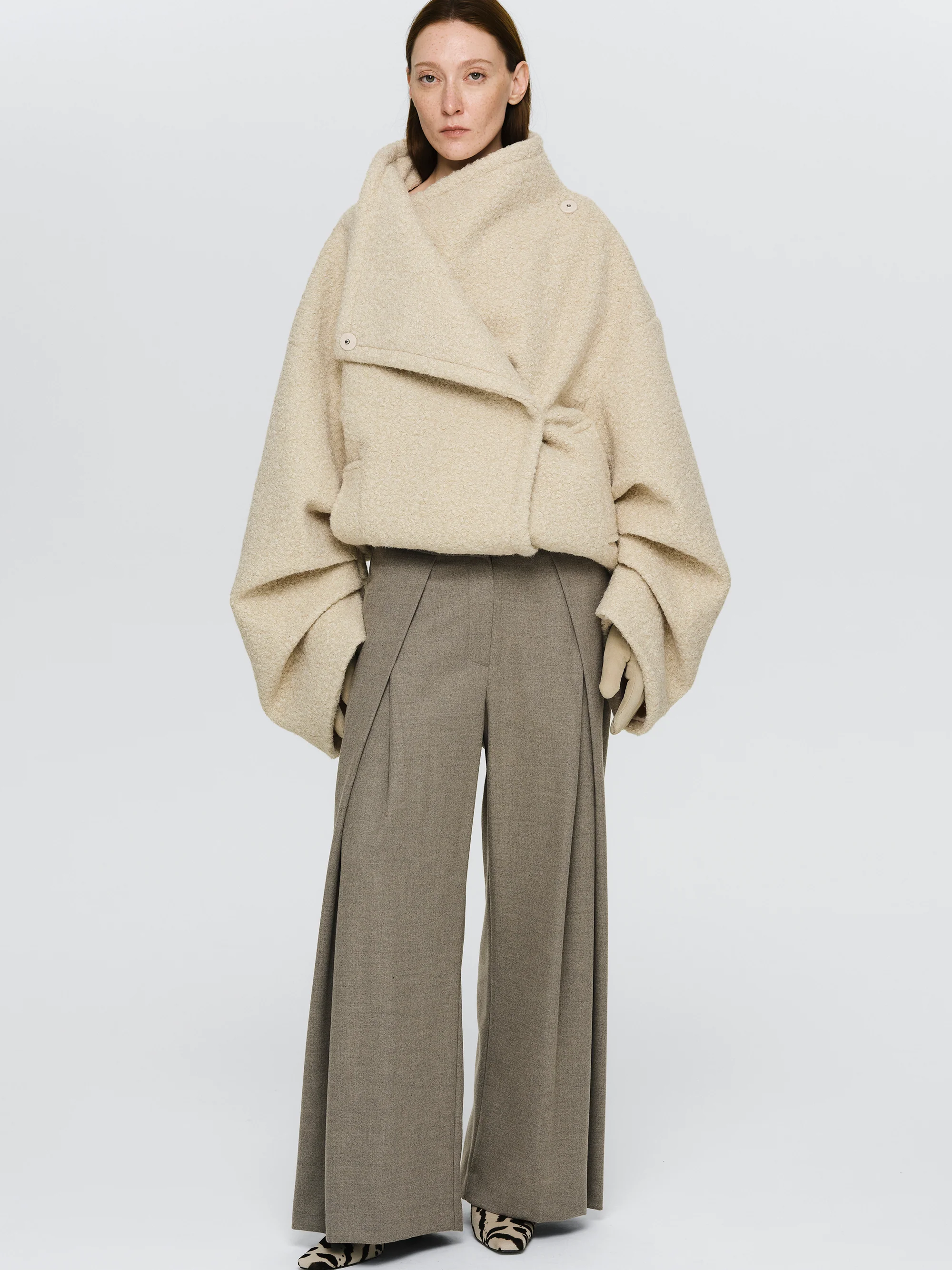 Double Pleated Trousers, Khaki - Image 3