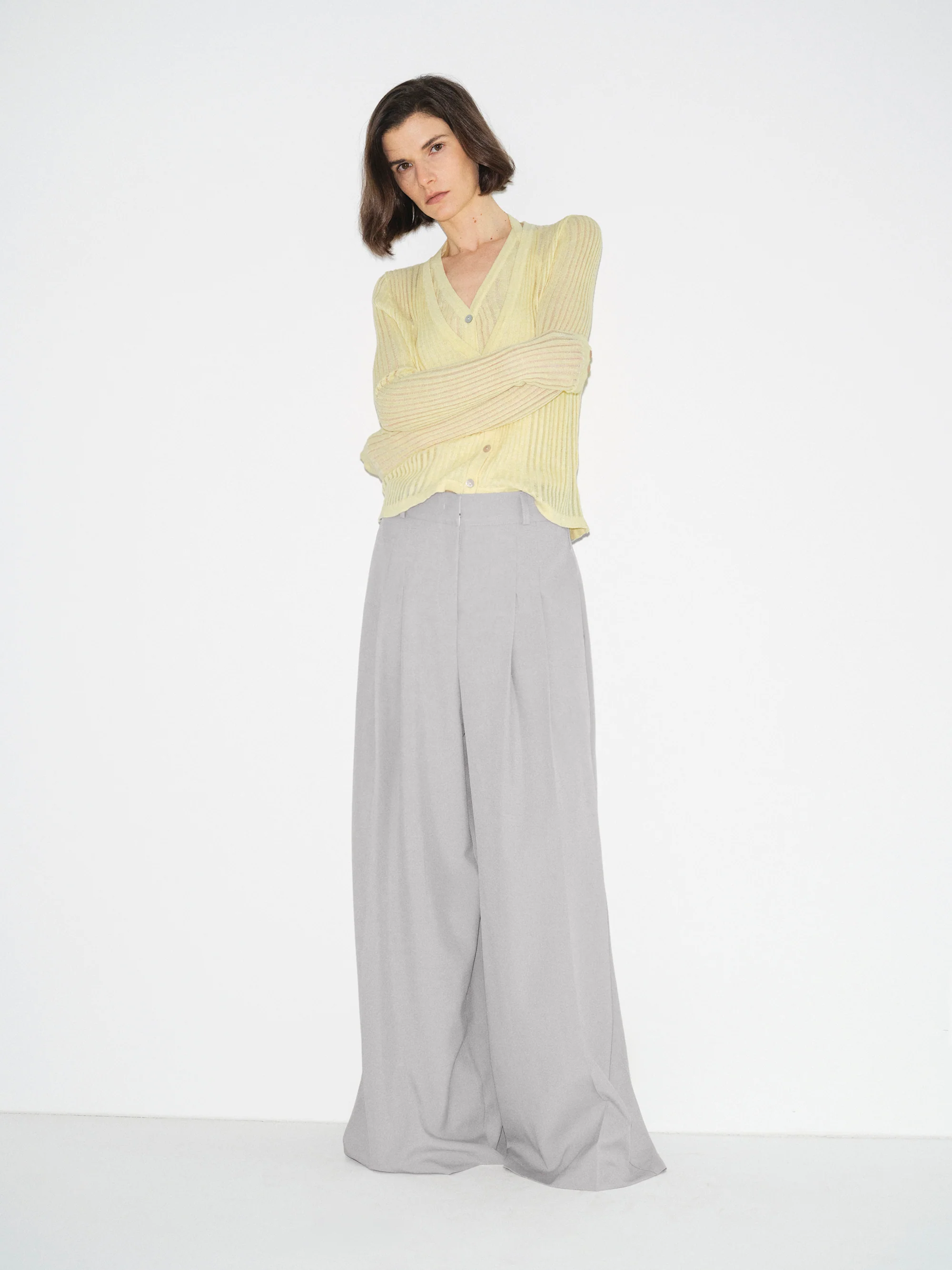 Double Pleated Wide-Leg Trousers, Grey - Image 2