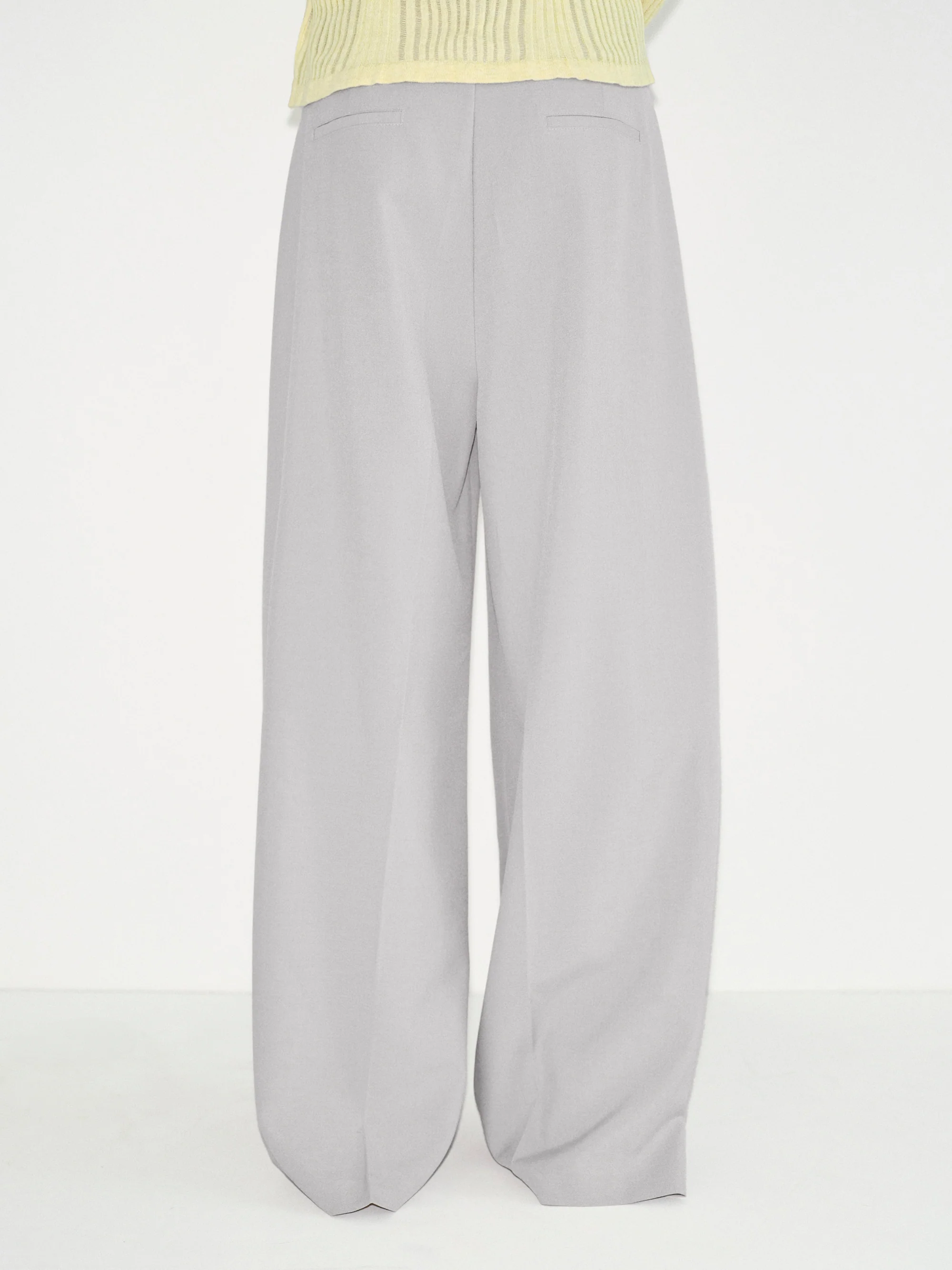 Double Pleated Wide-Leg Trousers, Grey - Image 4