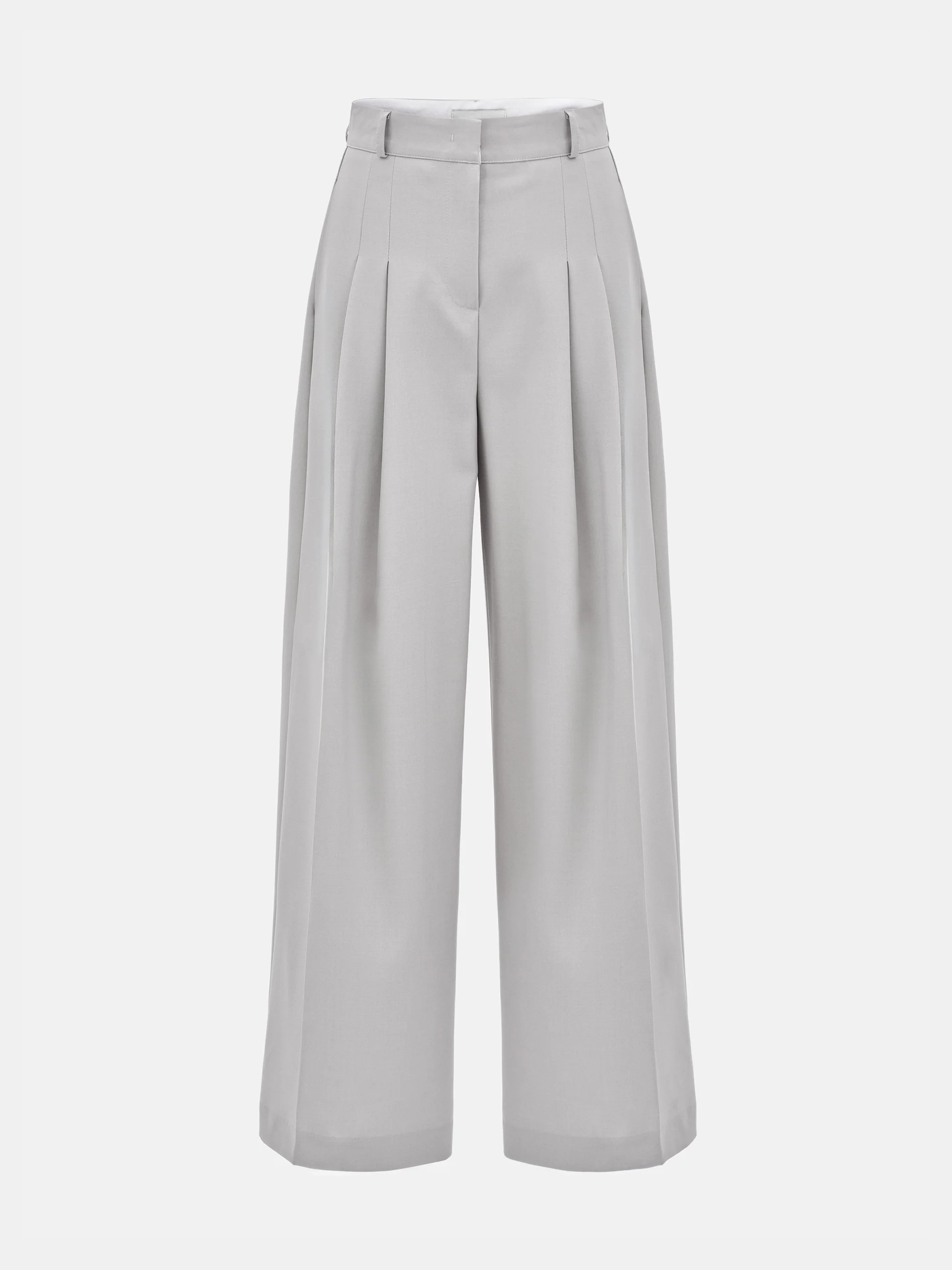 Double Pleated Wide-Leg Trousers, Grey - Image 5