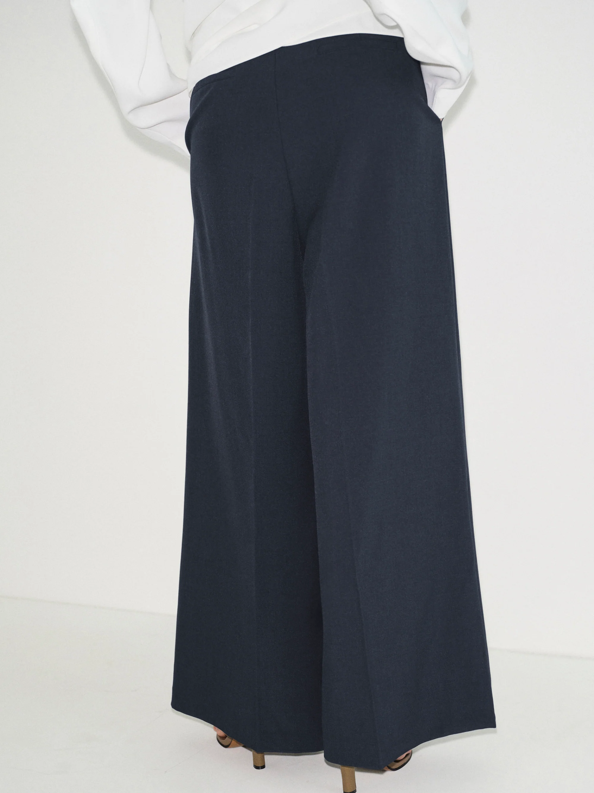 Double Pleated Wide-Leg Trousers, Navy - Image 4