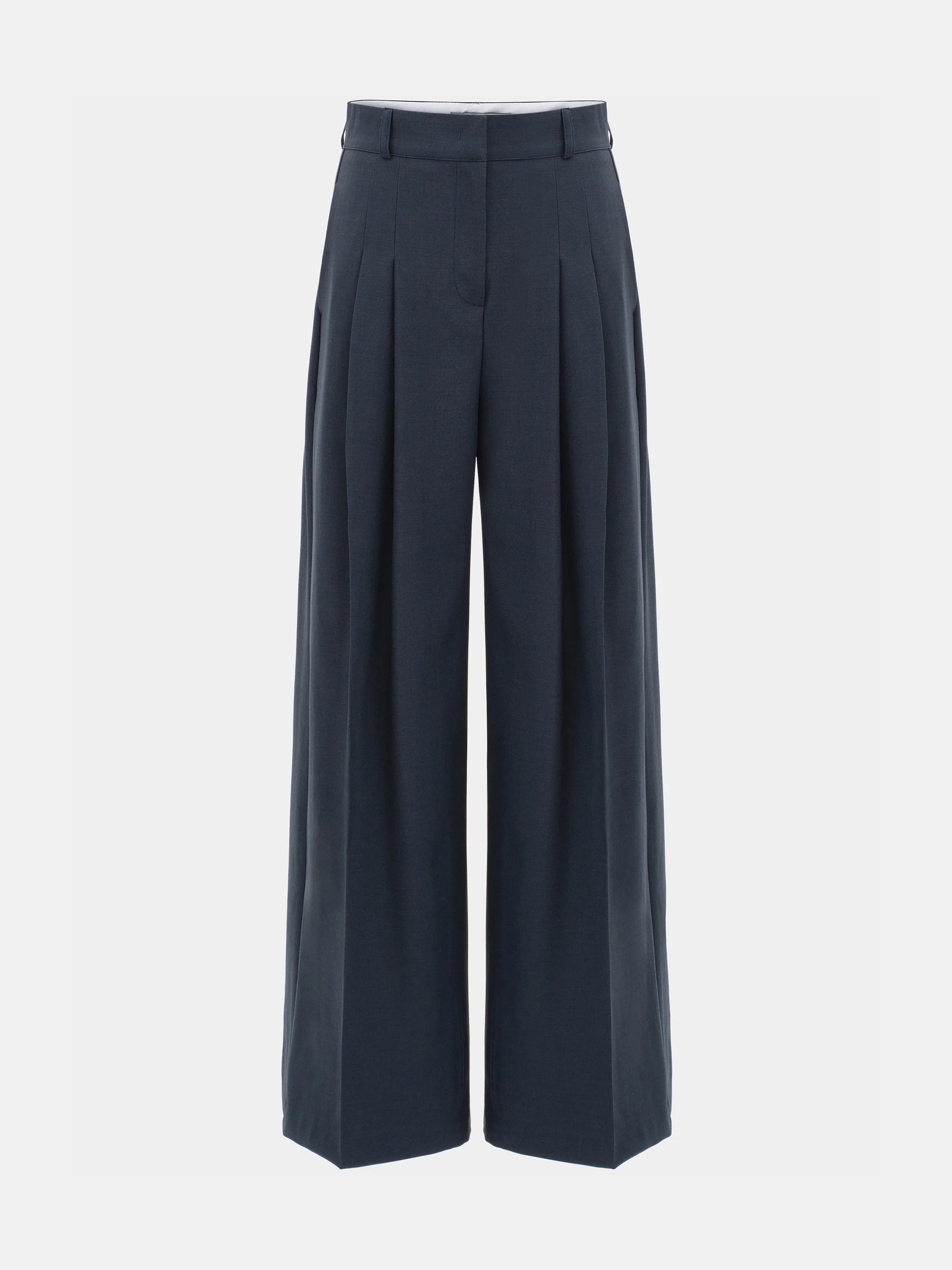 Double Pleated Wide-Leg Trousers, Navy - Image 5