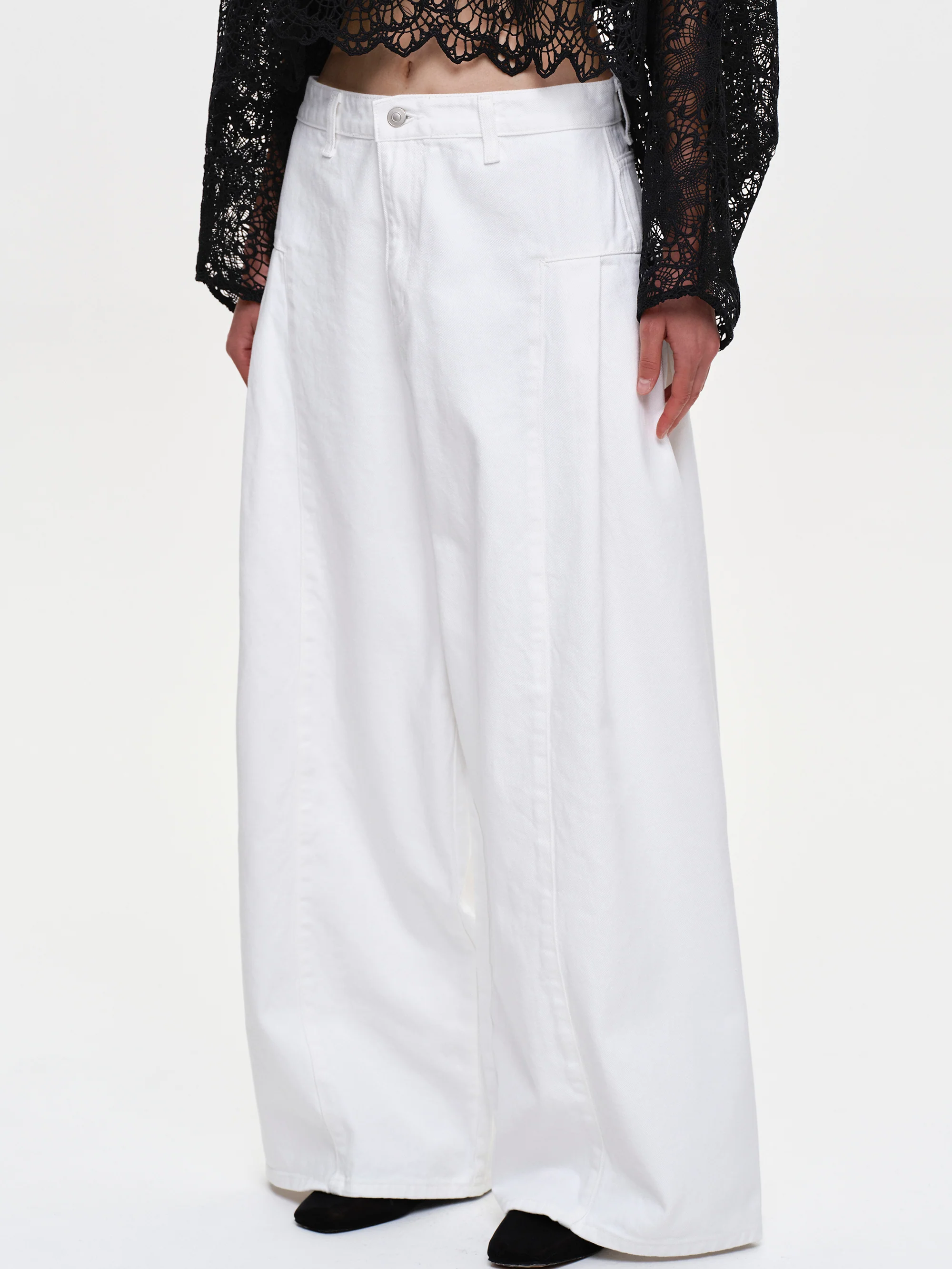 Double Side Oversized Jeans, White
