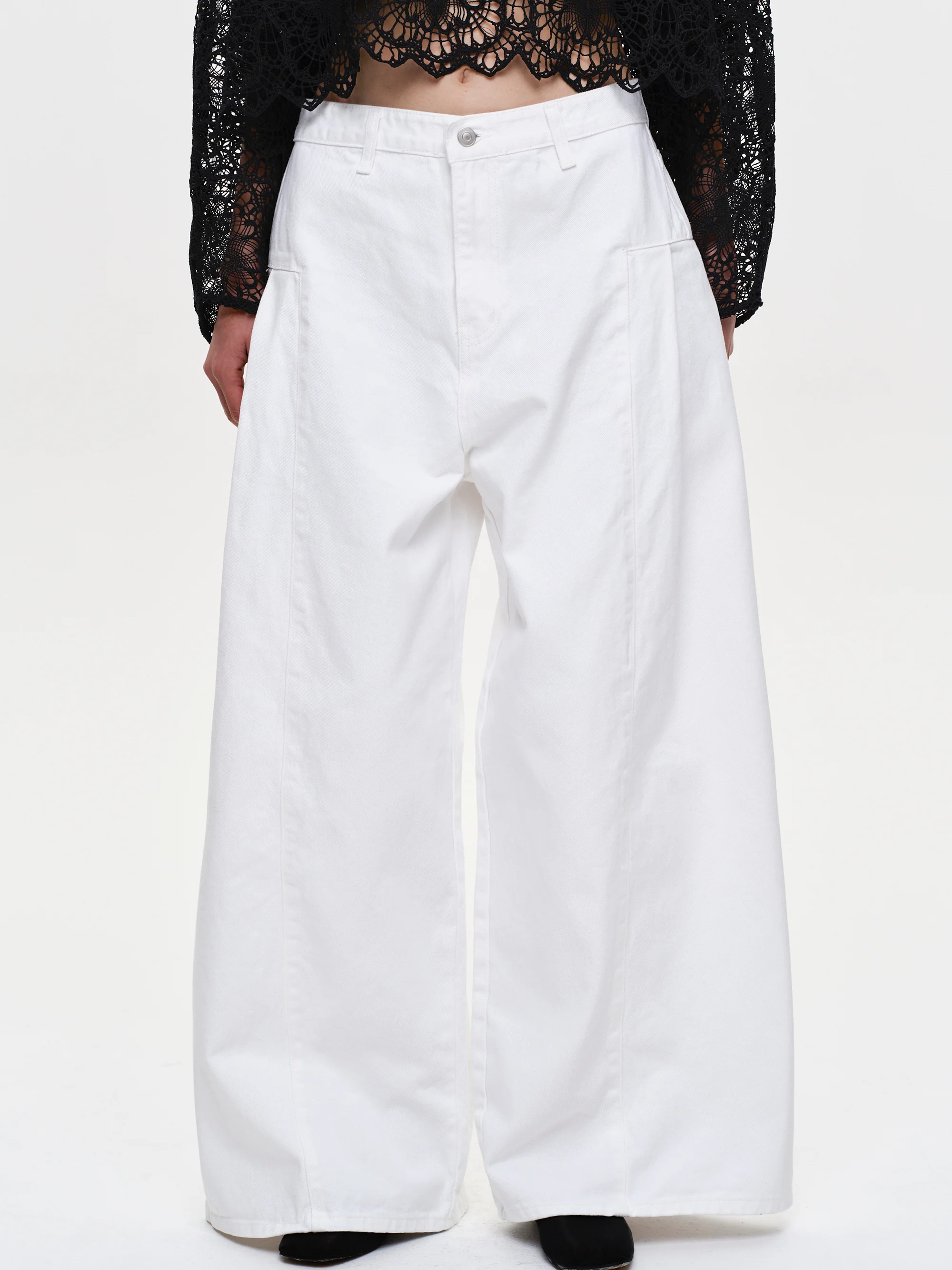 Double Side Oversized Jeans, White - Image 3
