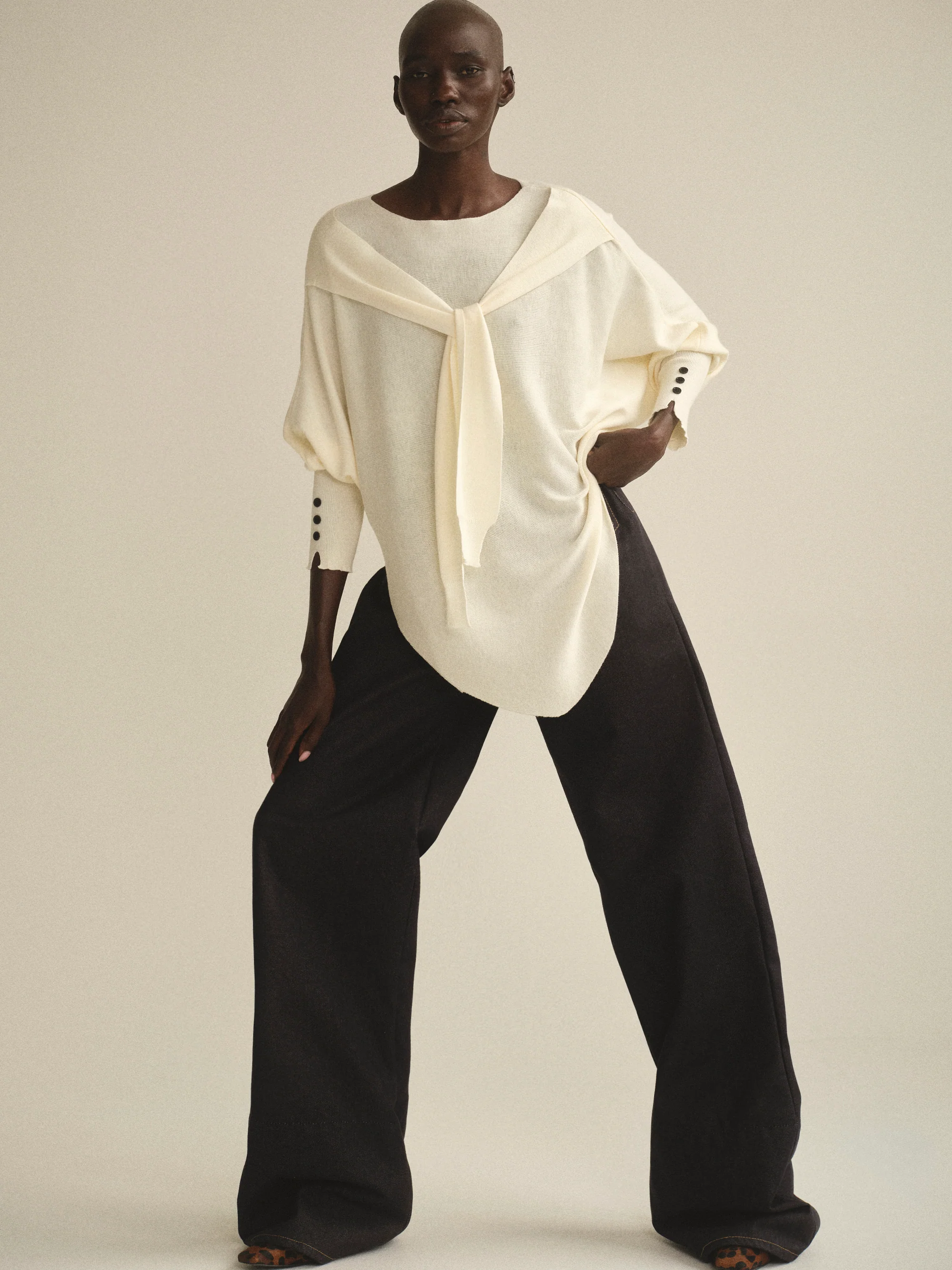 Double Sleeve Knit Top, Ivory