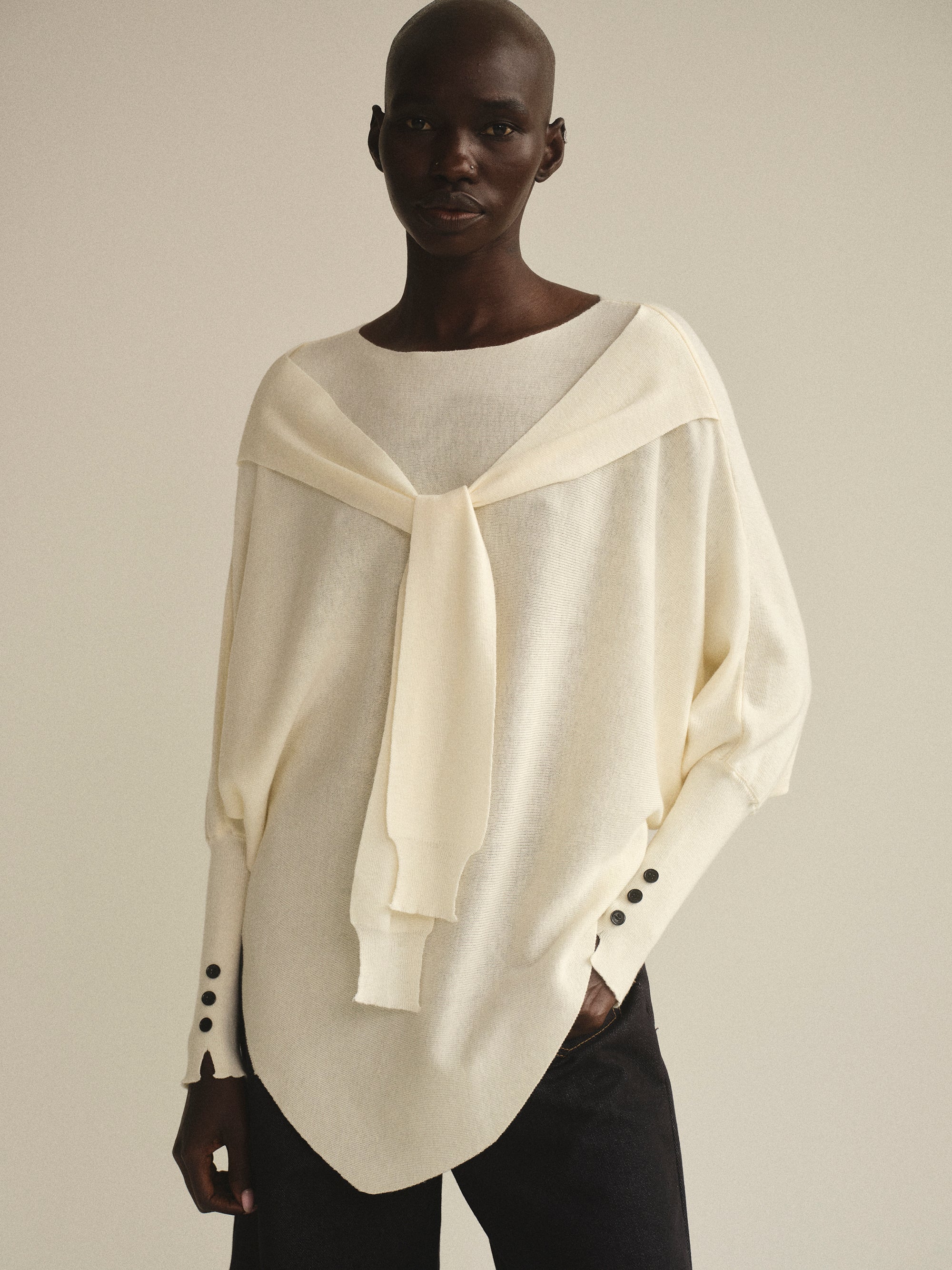 Double Sleeve Knit Top, Ivory - Image 2