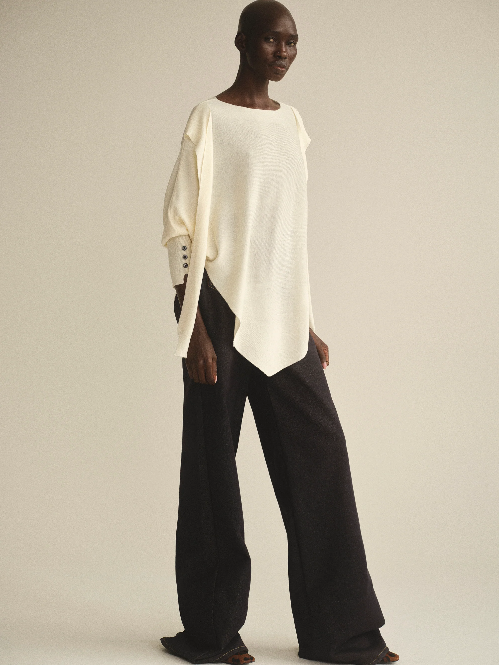 Double Sleeve Knit Top, Ivory - Image 3