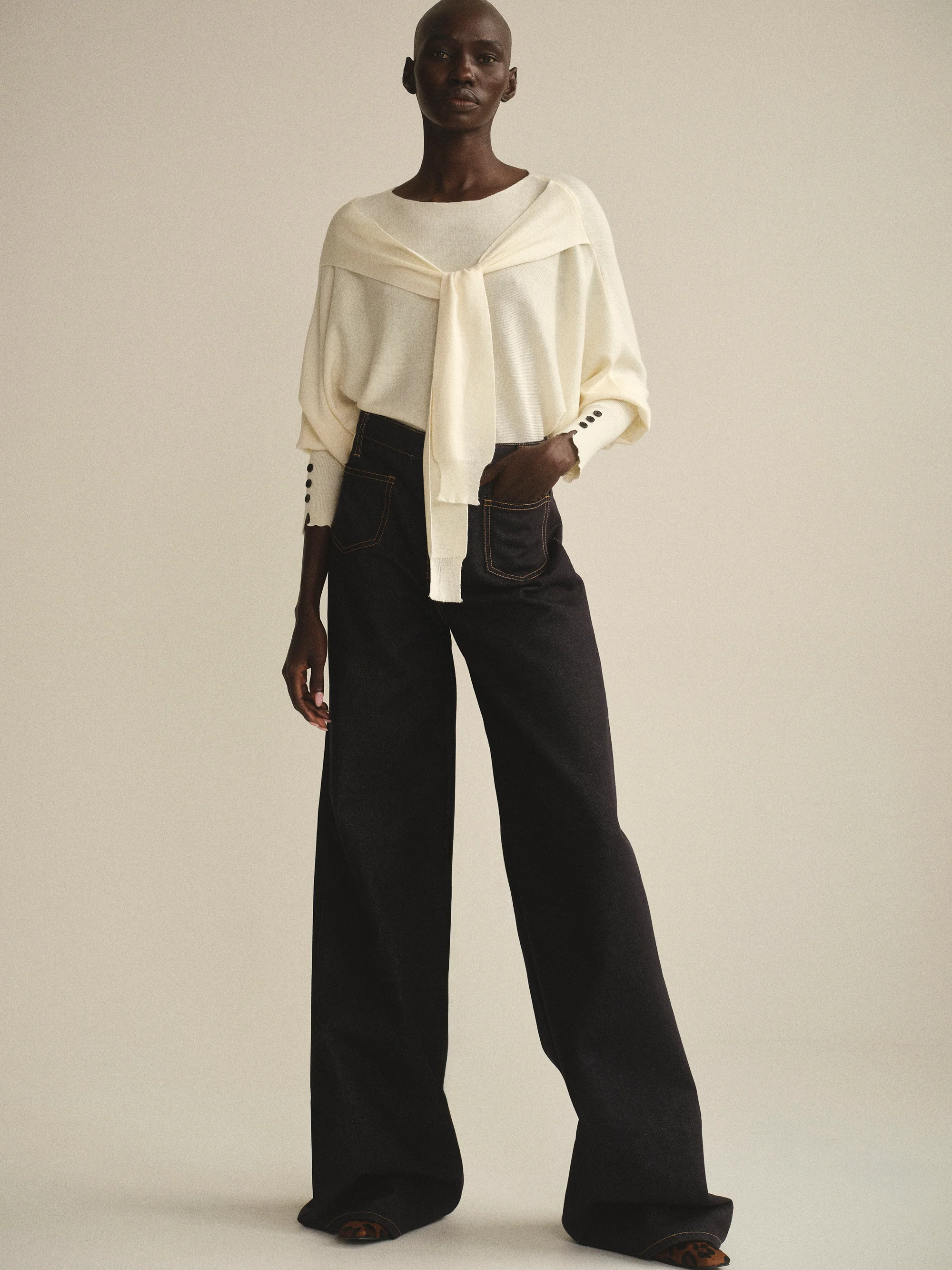 Double Sleeve Knit Top, Ivory - Image 4