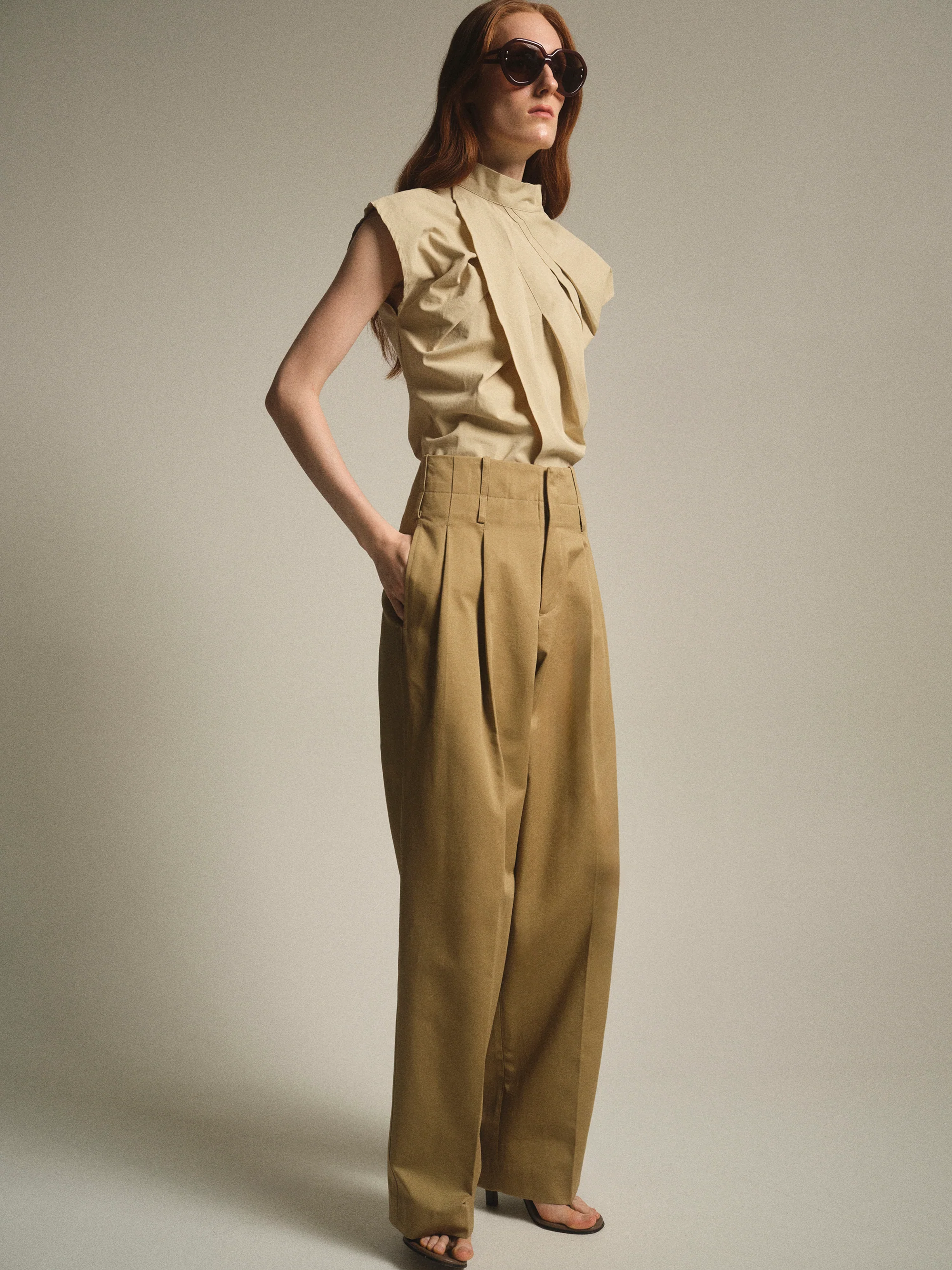 Double Waistband Chino Trousers, Beige - Image 3