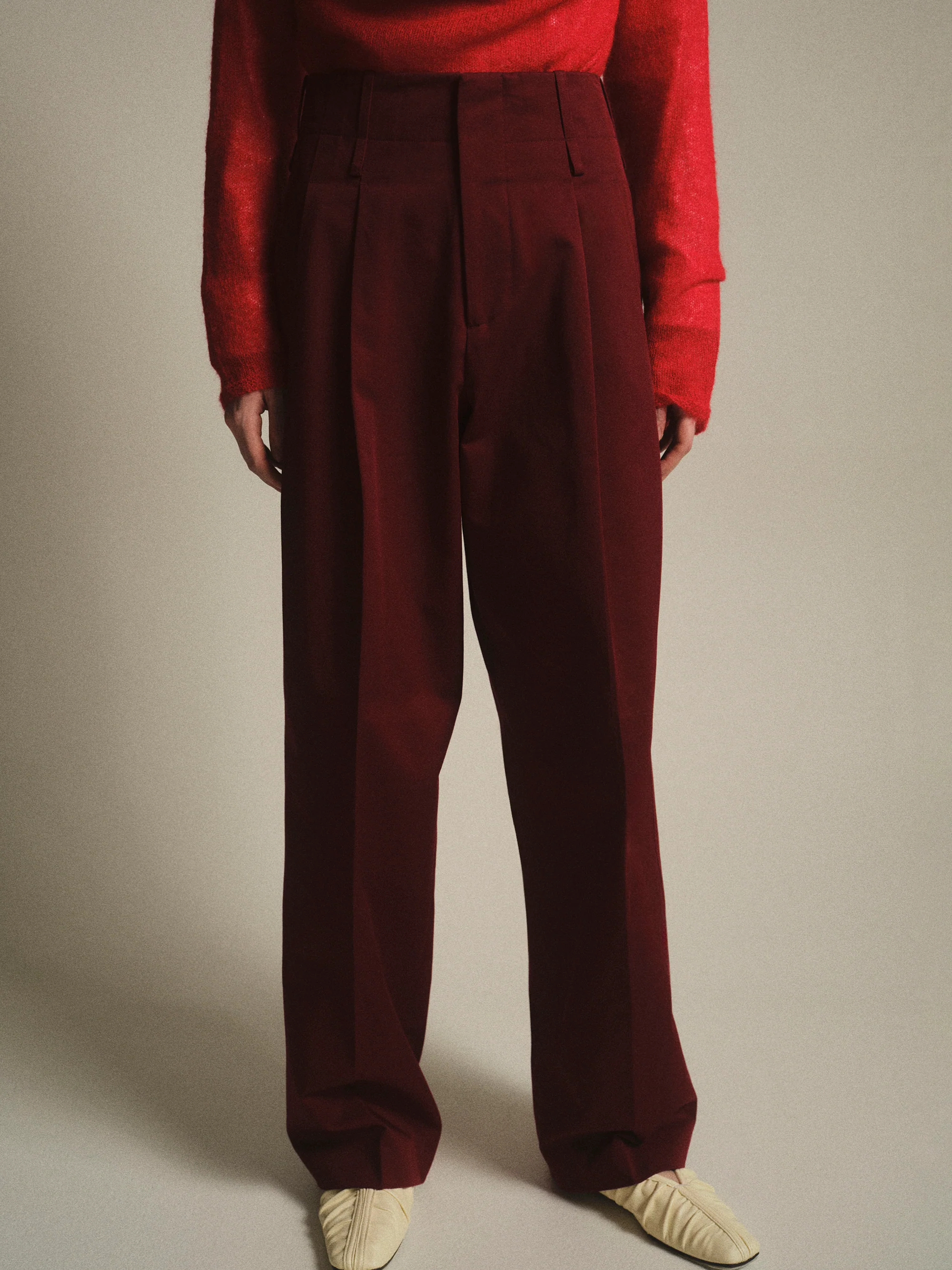 Double Waistband Chino Trousers, Burgundy