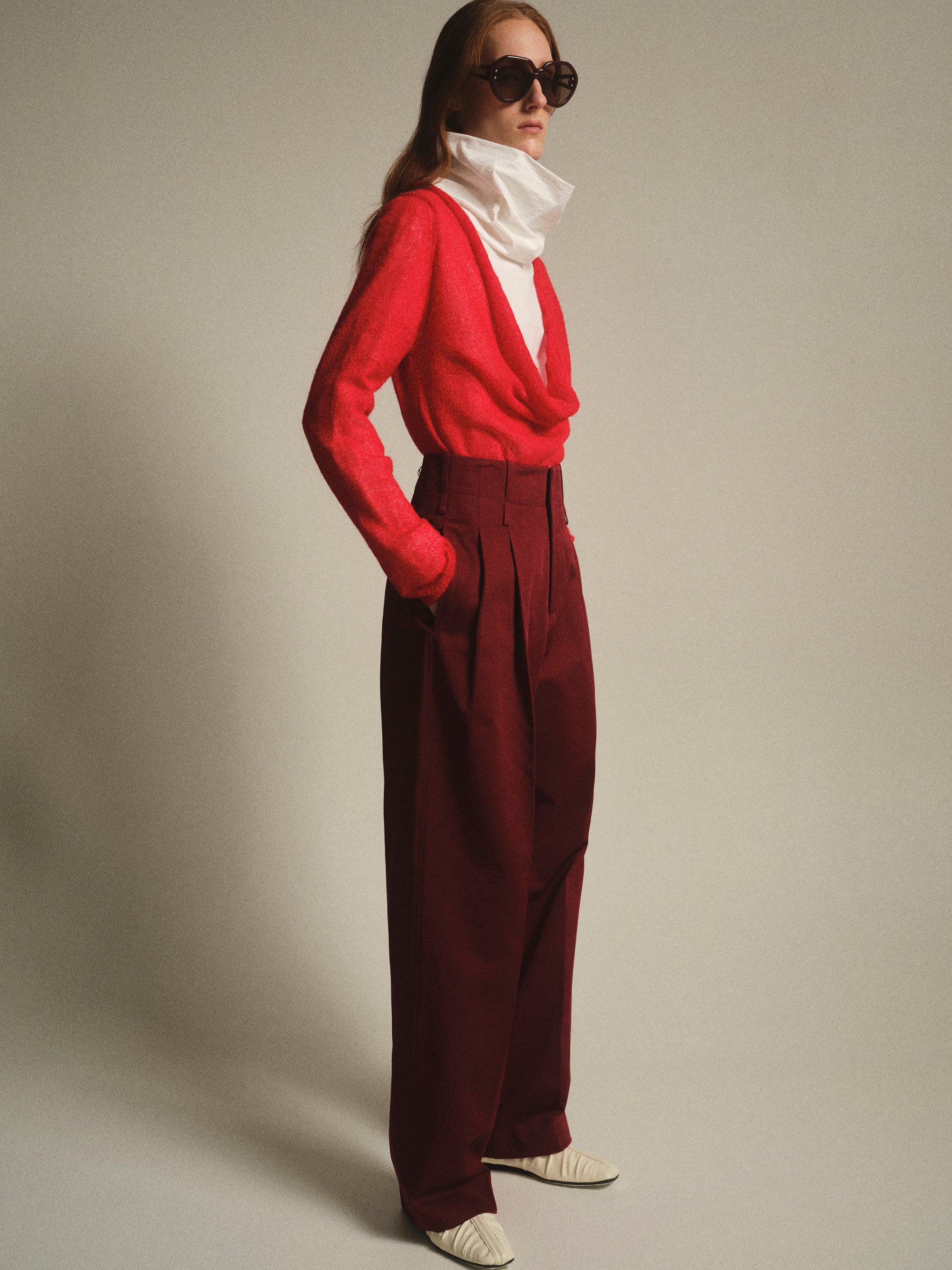 Double Waistband Chino Trousers, Burgundy - Image 2