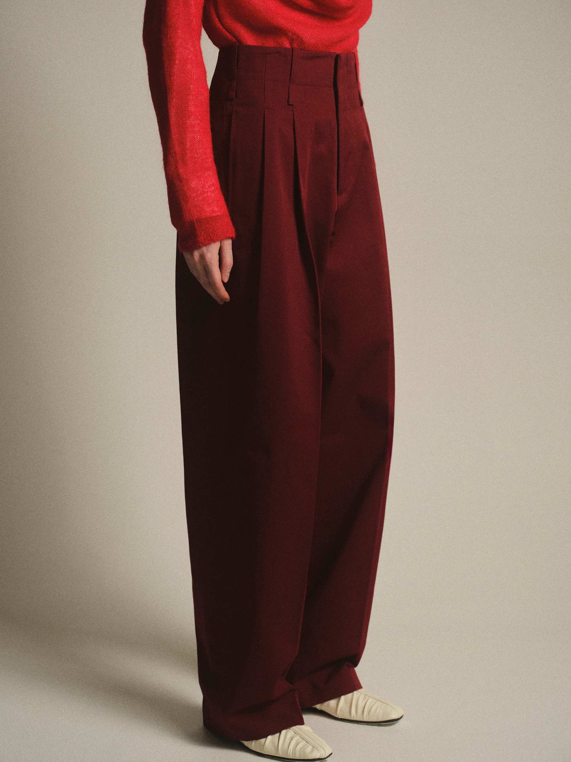 Double Waistband Chino Trousers, Burgundy - Image 3