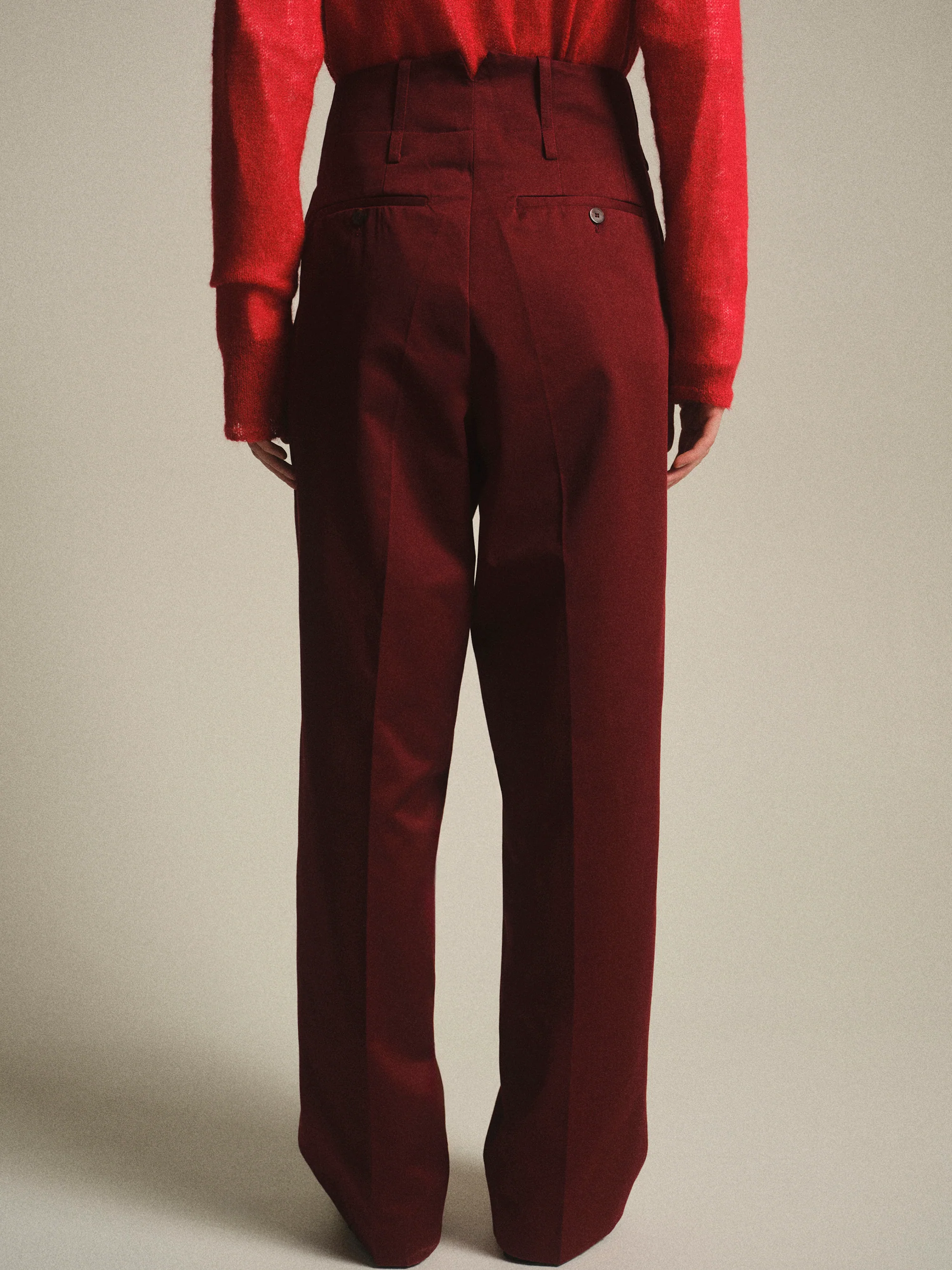 Double Waistband Chino Trousers, Burgundy - Image 4