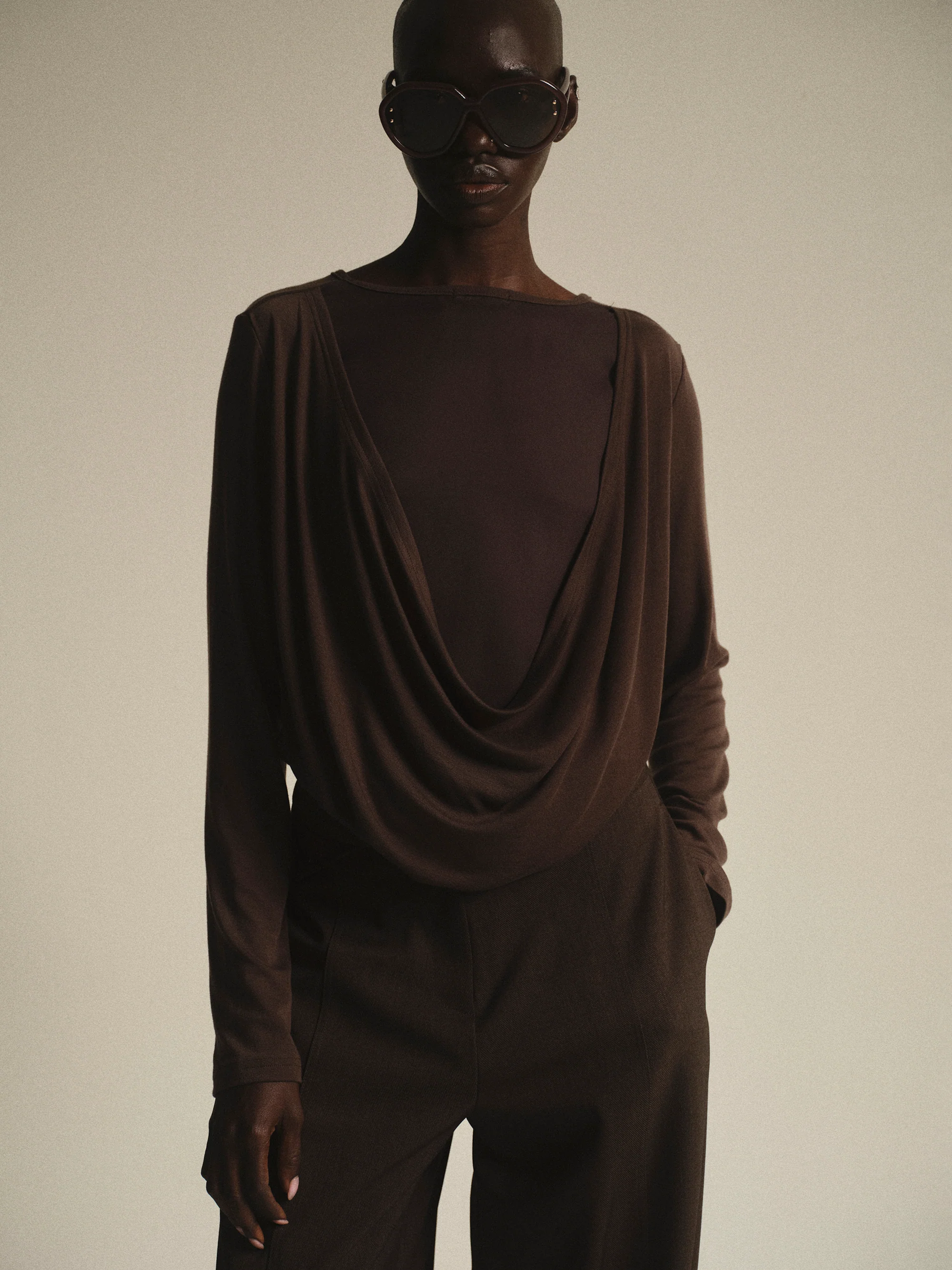 Drape-Back Tee, Chocolate
