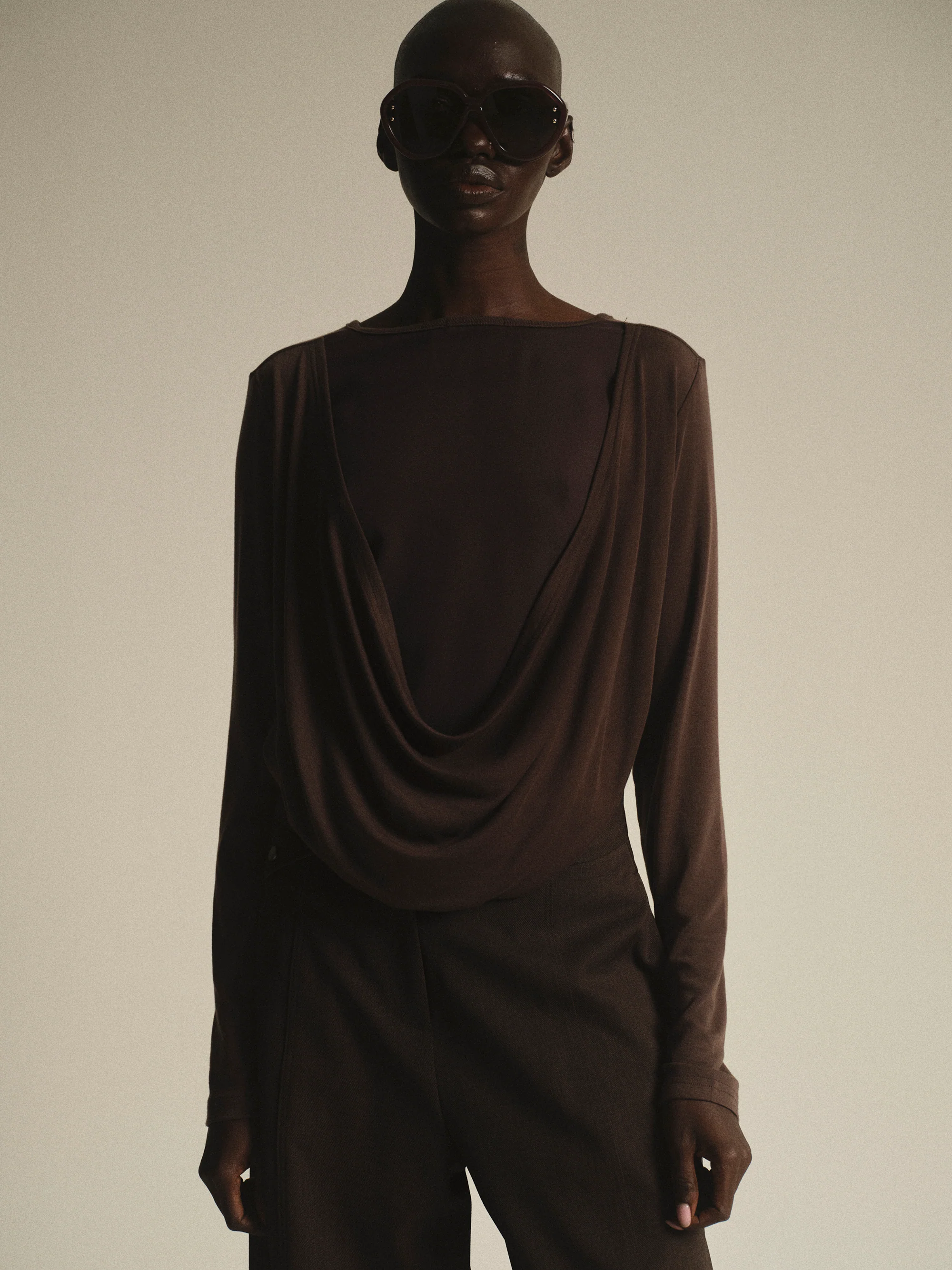 Drape-Back Tee, Chocolate - Image 3