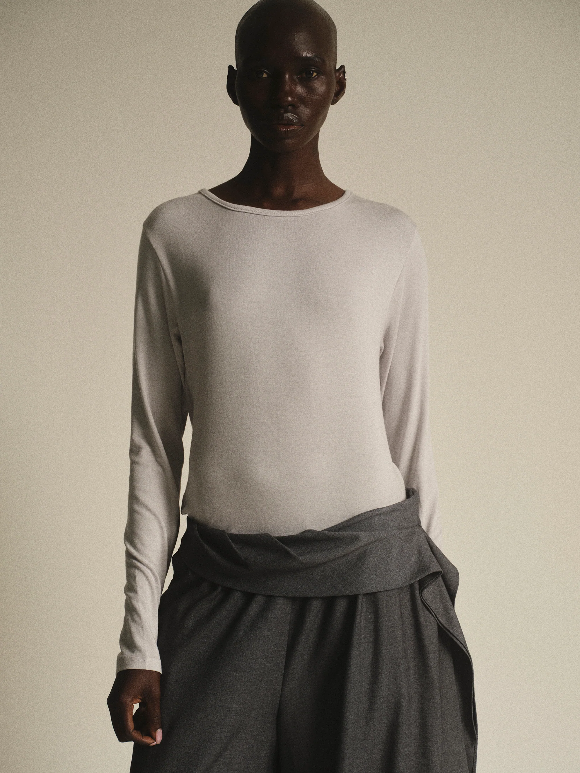 Drape-Back Tee, Light Grey - Image 2