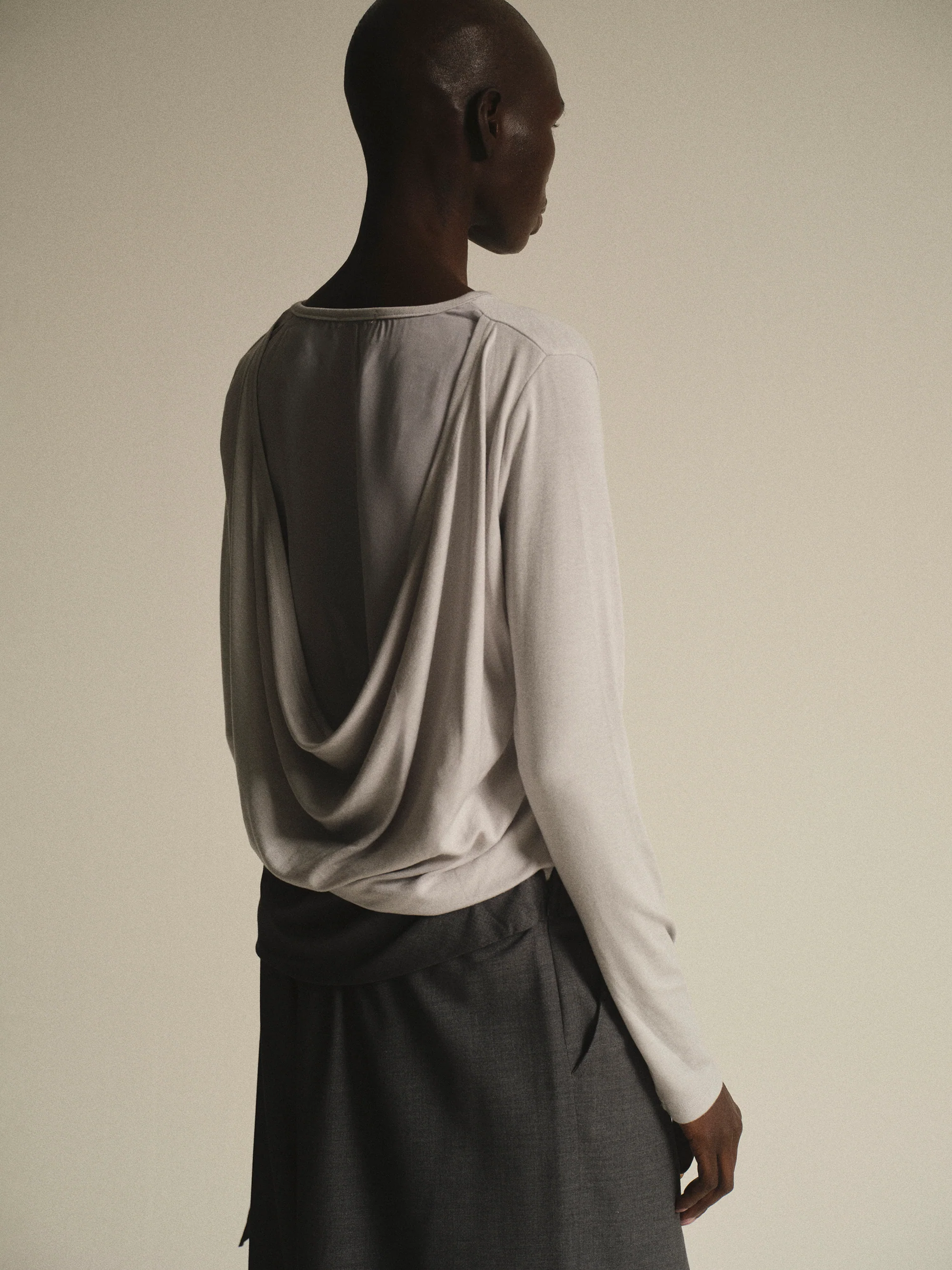 Drape-Back Tee, Light Grey - Image 5
