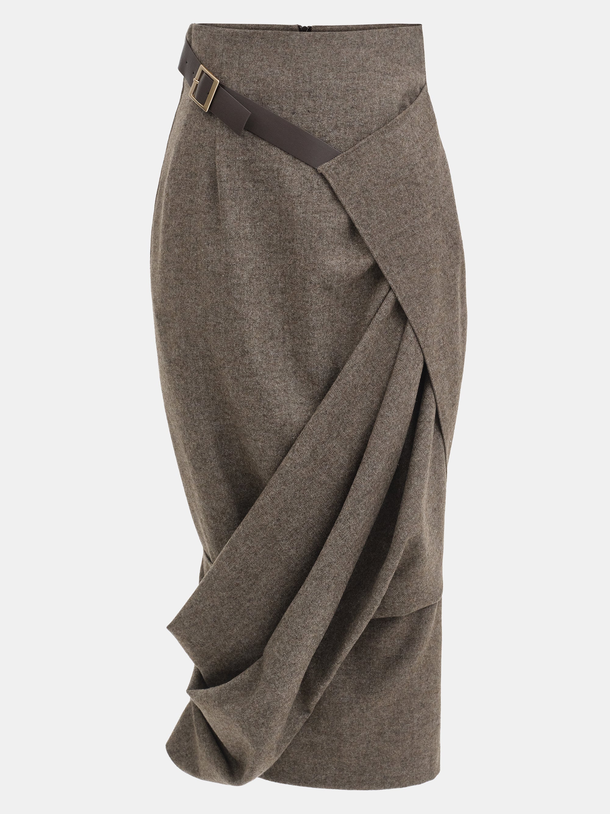 Draped Belted Skirt, Brown - Image 5