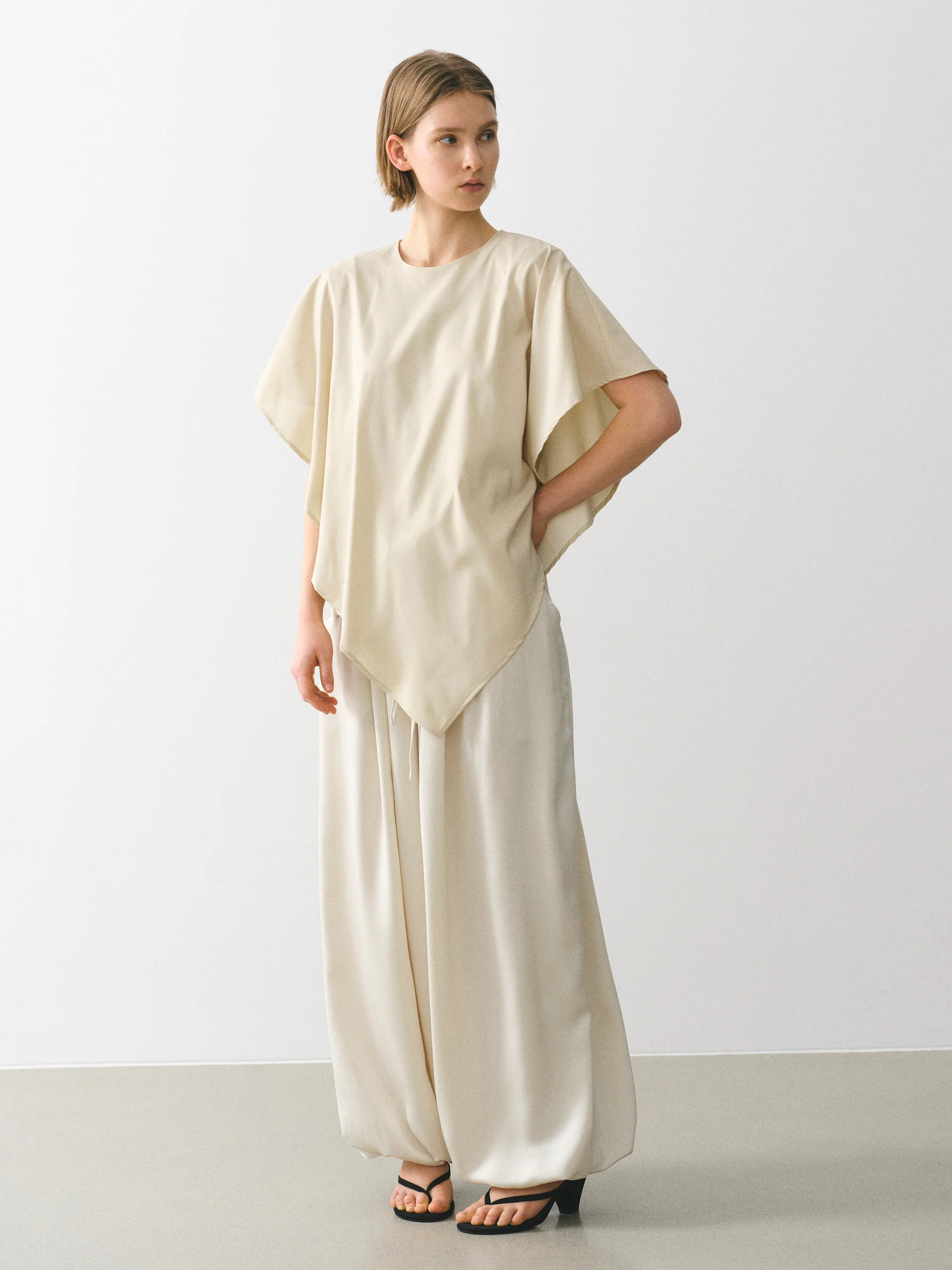 Draped Cape Top, Beige - Image 3