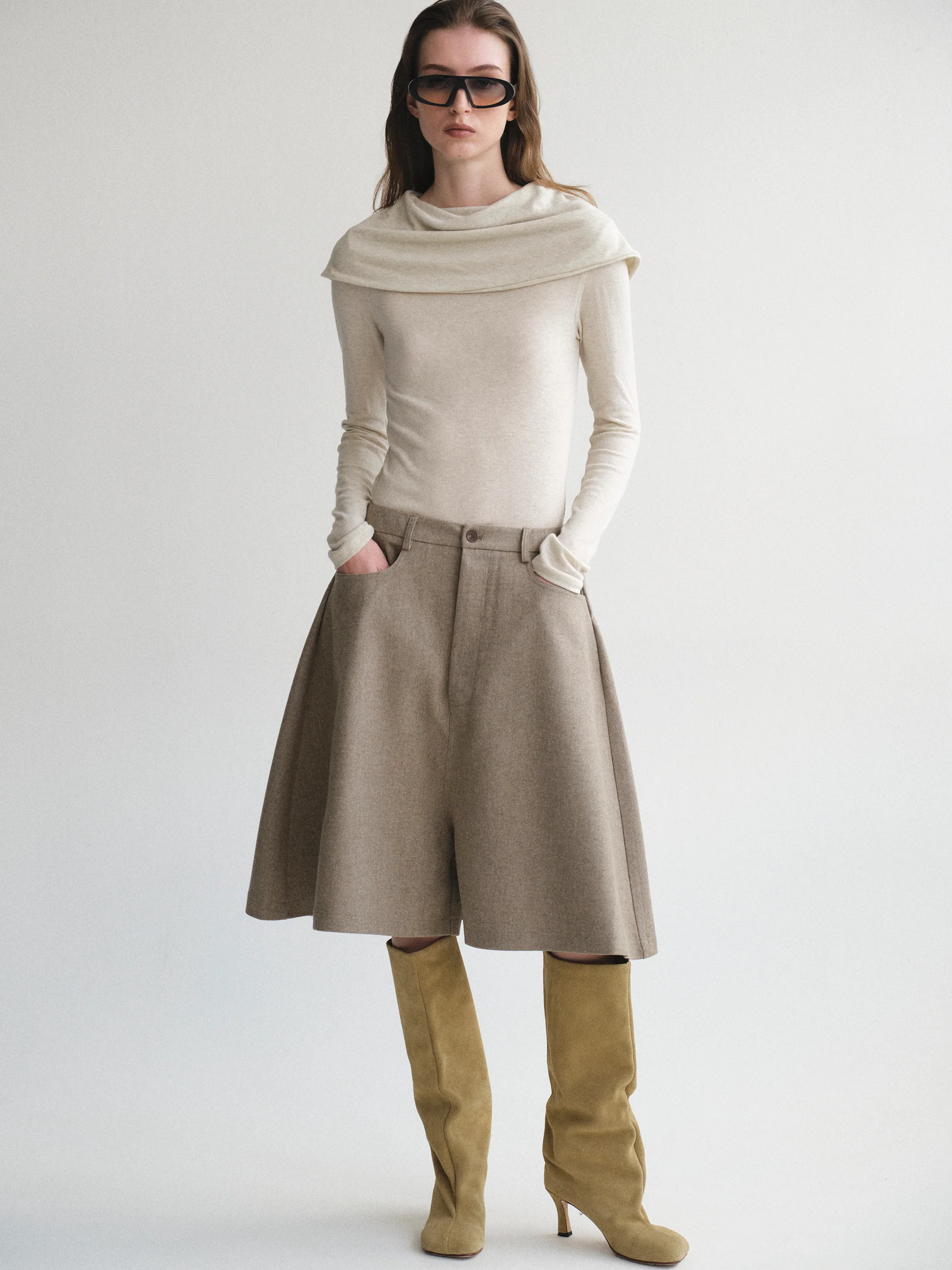 Draped High Neck Top, Ivory