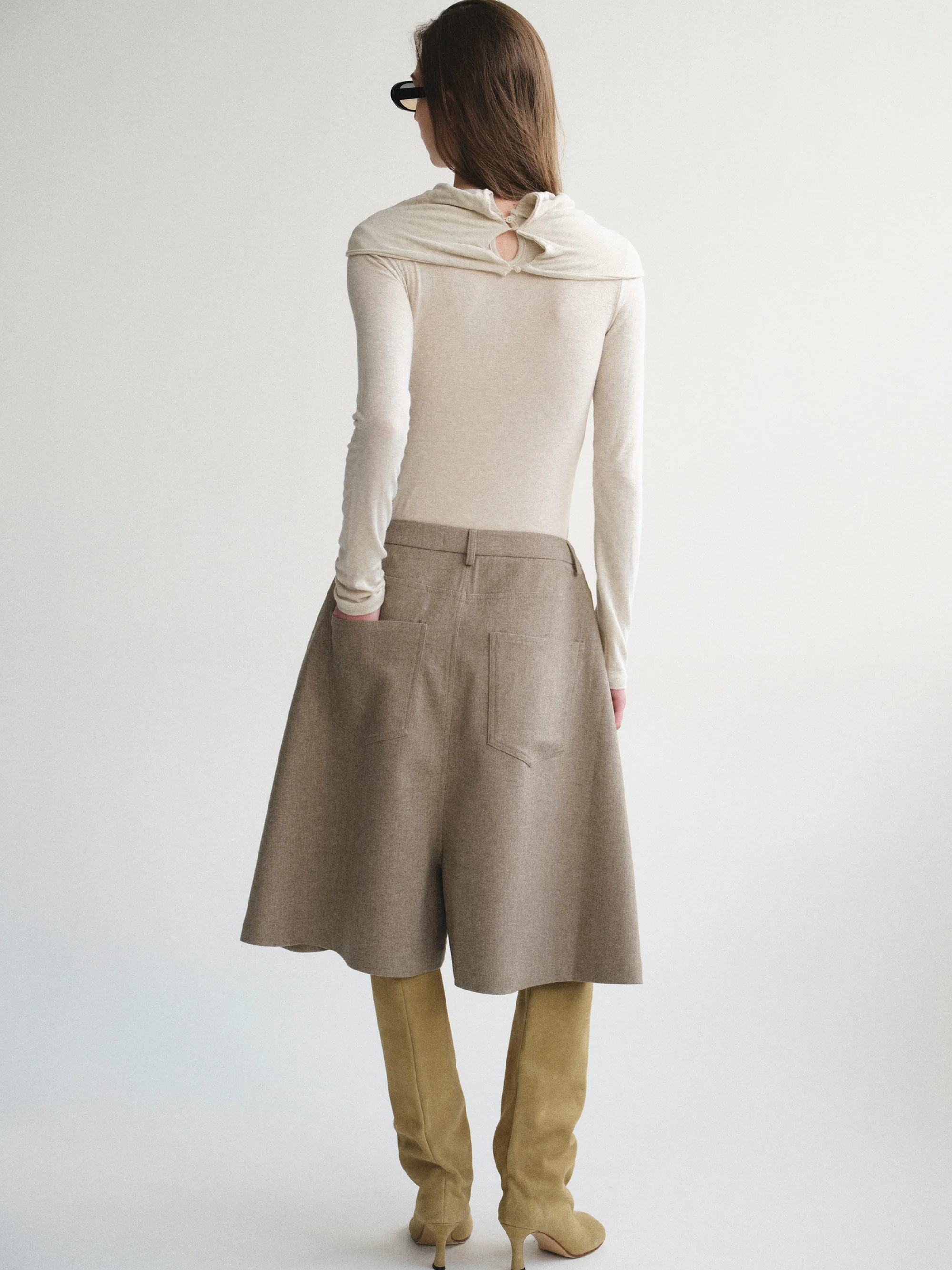 Draped High Neck Top, Ivory - Image 3