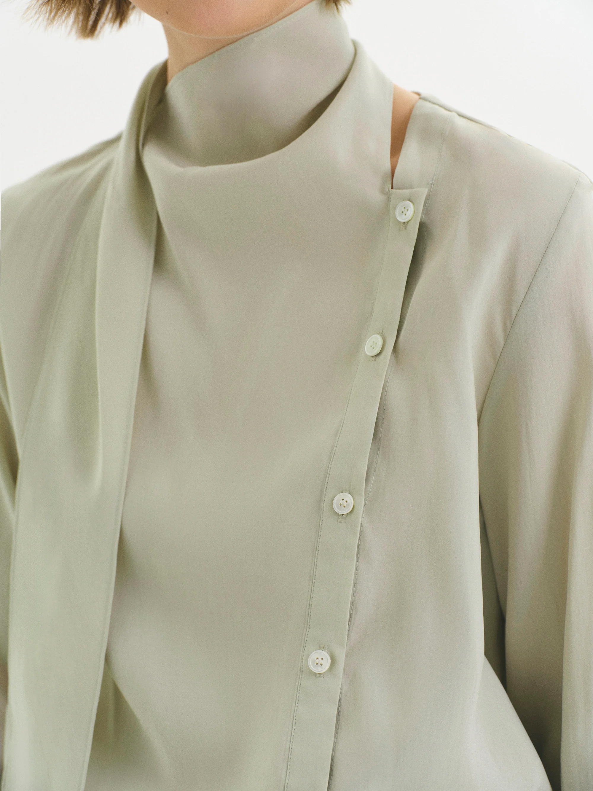 Draped Scarf Blouse, Beige - Image 2