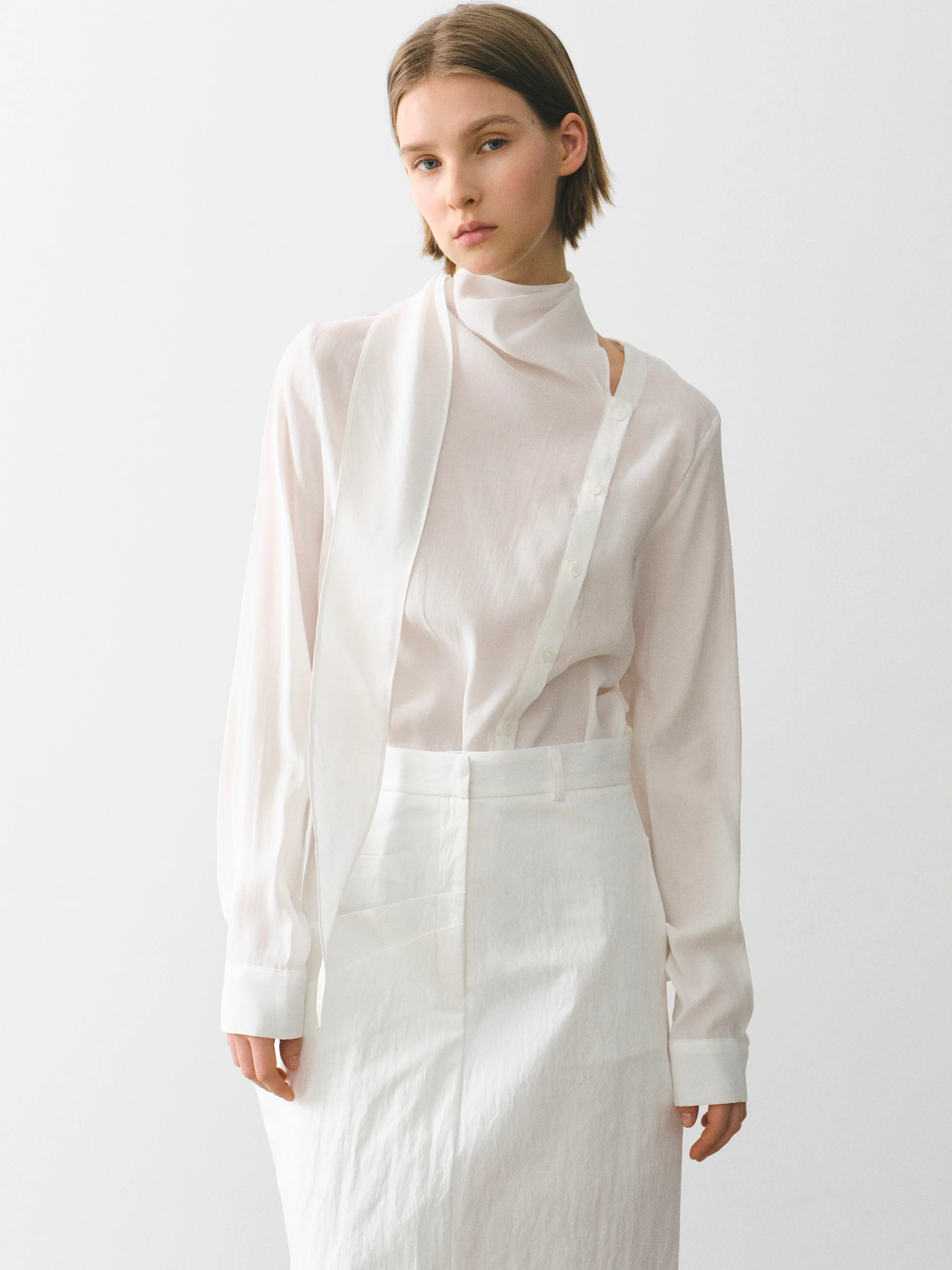 Draped Scarf Blouse, Ivory