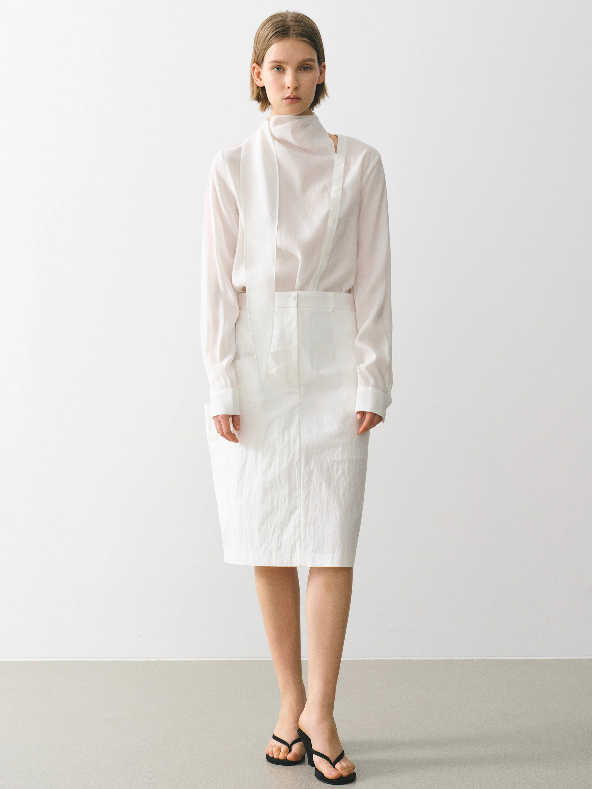 Draped Scarf Blouse, Ivory - Image 2