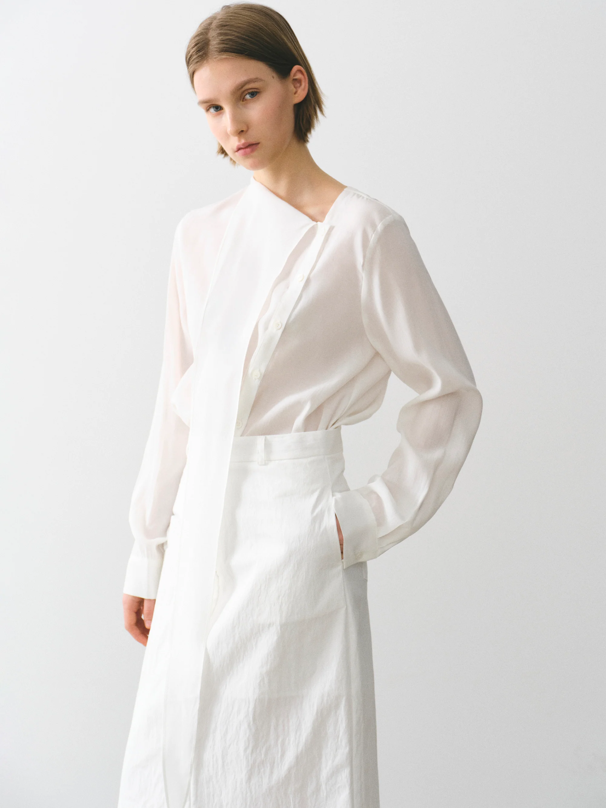 Draped Scarf Blouse, Ivory - Image 3