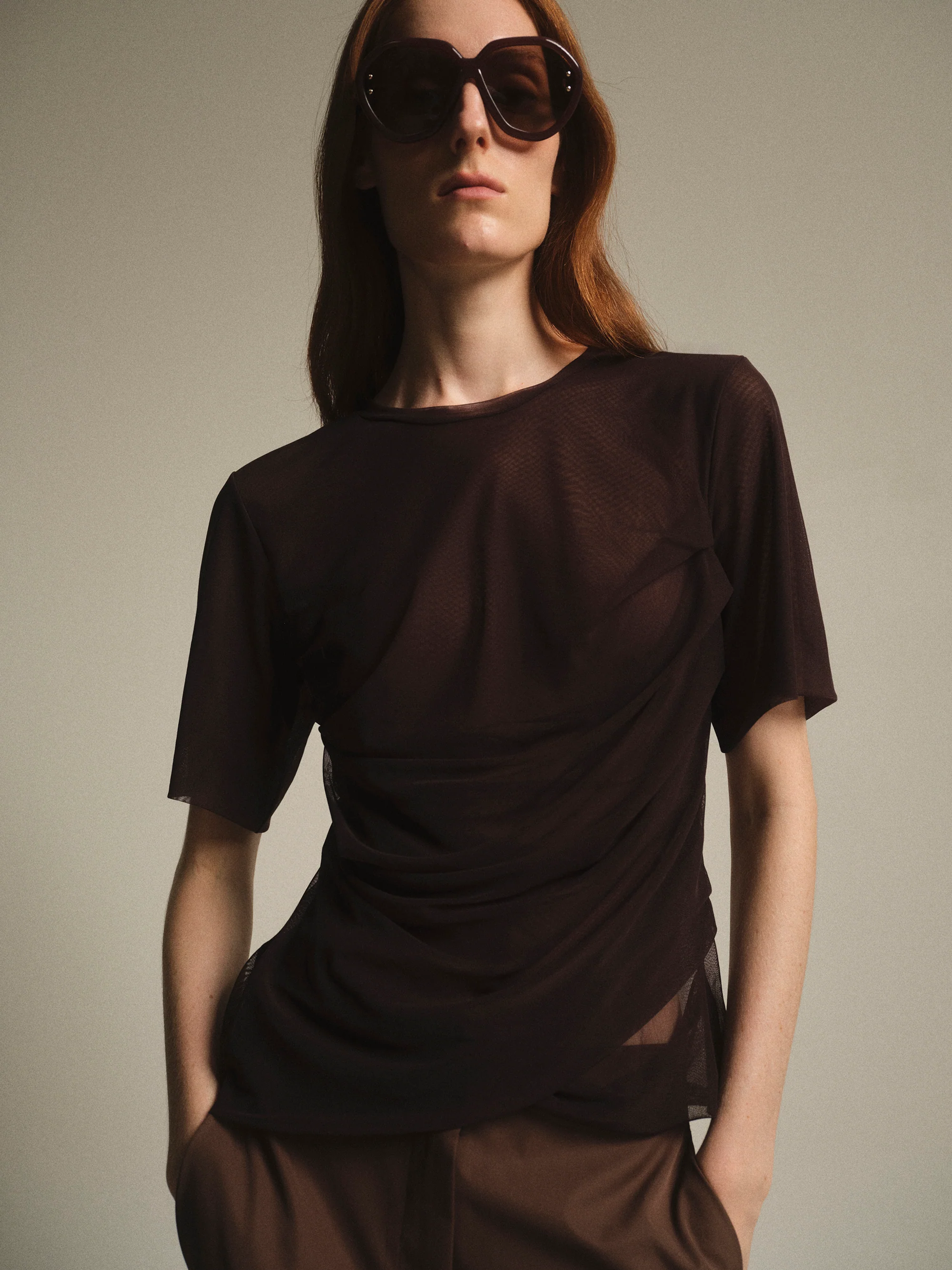 Draped T-Shirt, Burgundy
