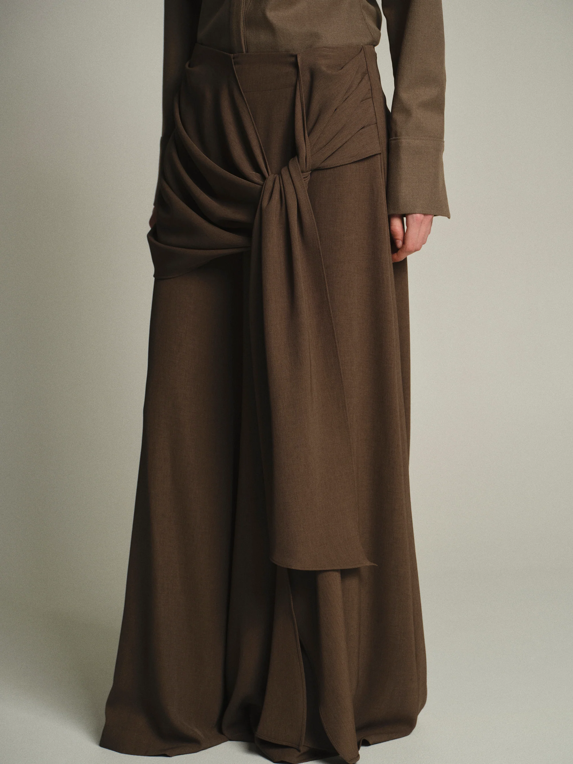 Draped Tie-Waist Trousers, Brown - Image 2