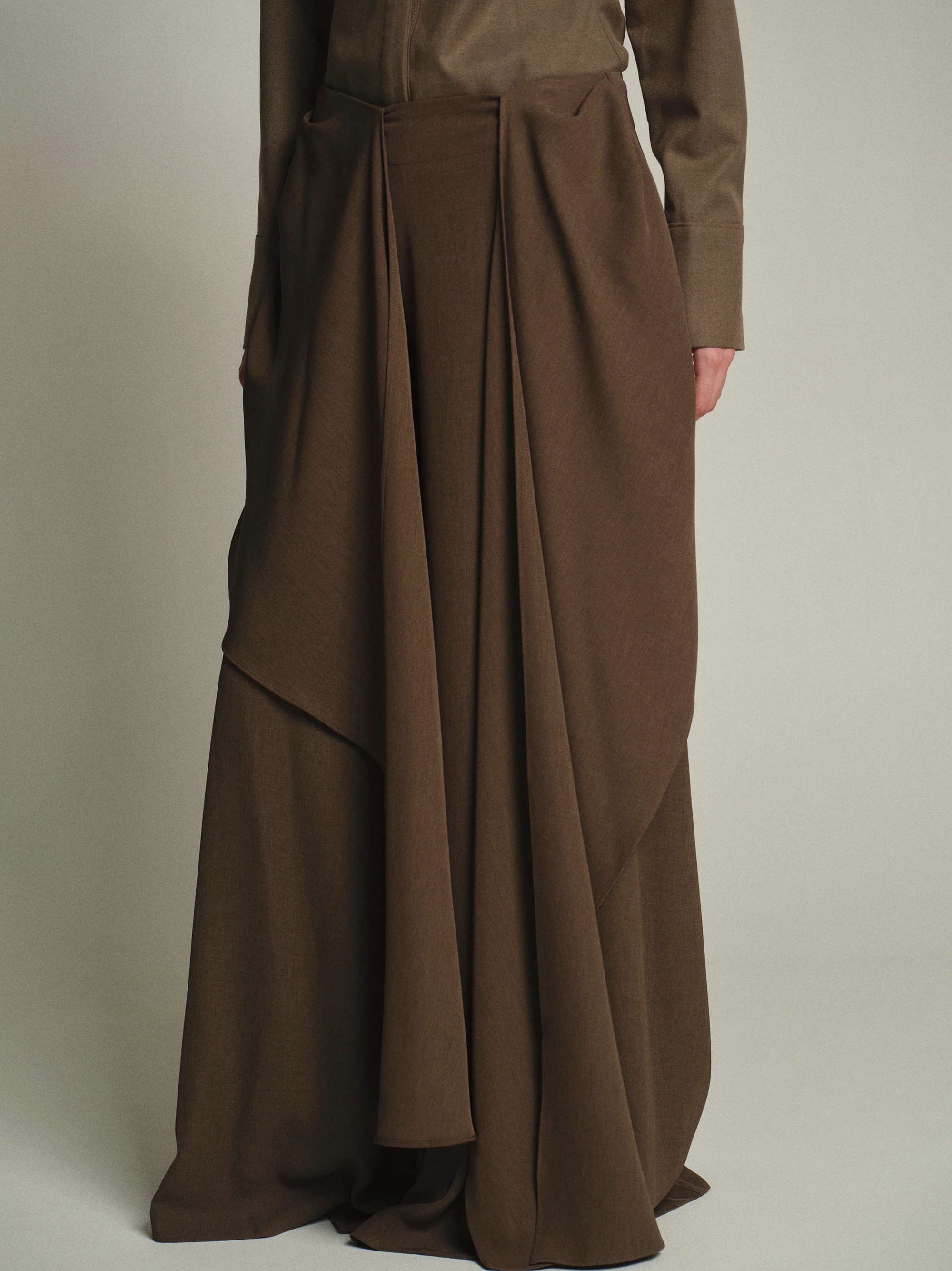 Draped Tie-Waist Trousers, Brown - Image 3