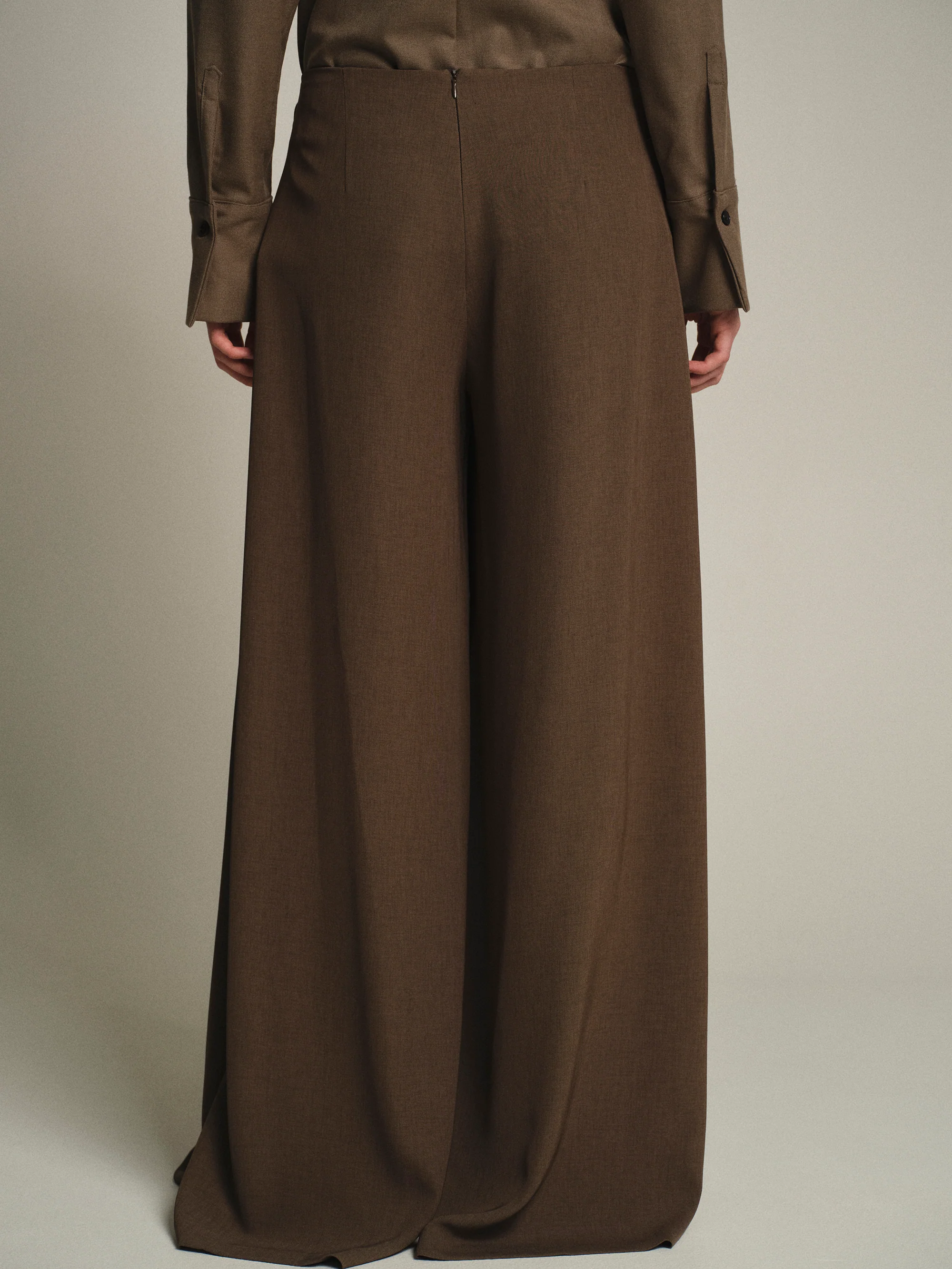 Draped Tie-Waist Trousers, Brown - Image 5
