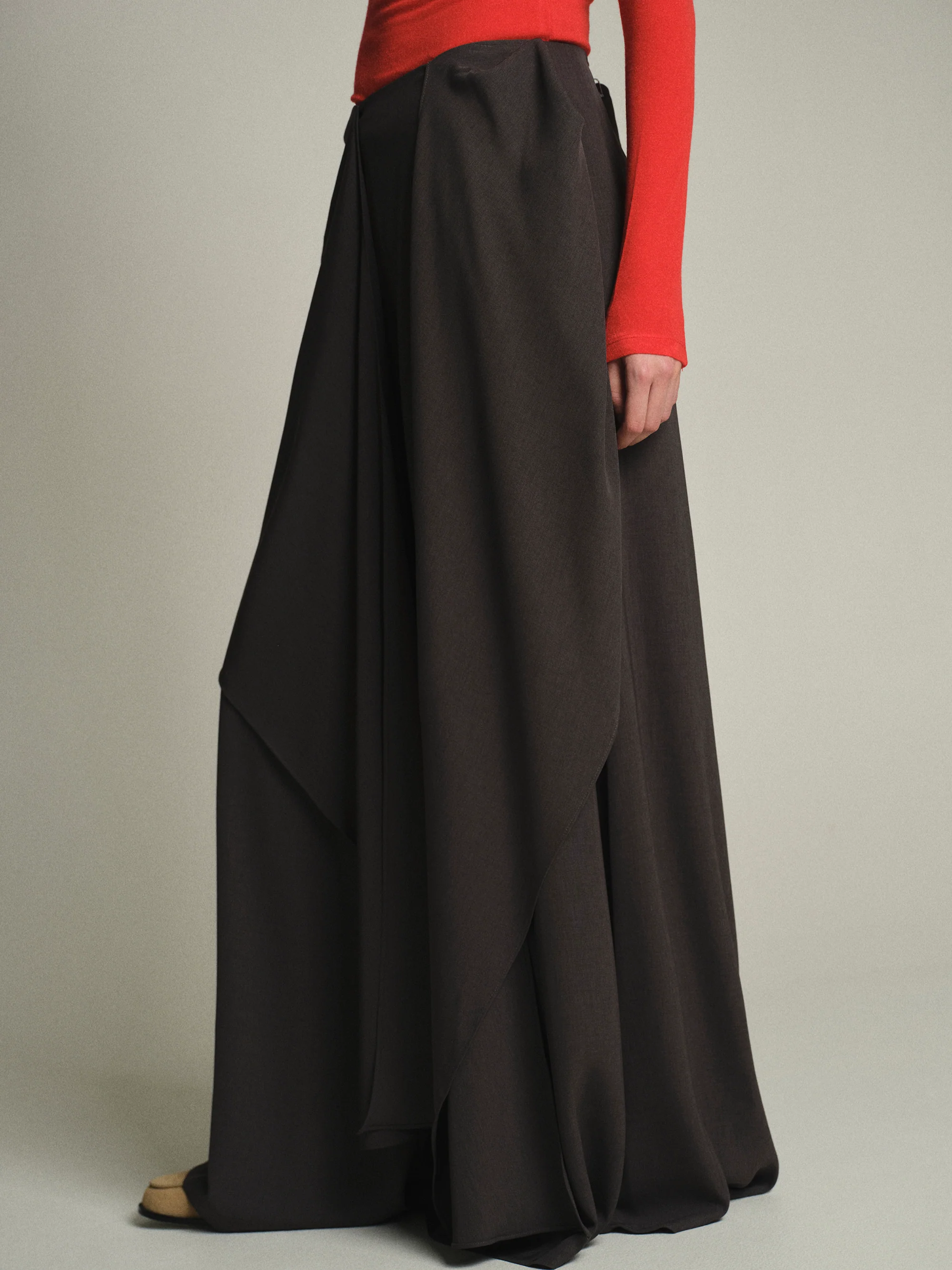 Draped Tie-Waist Trousers, Charcoal - Image 2