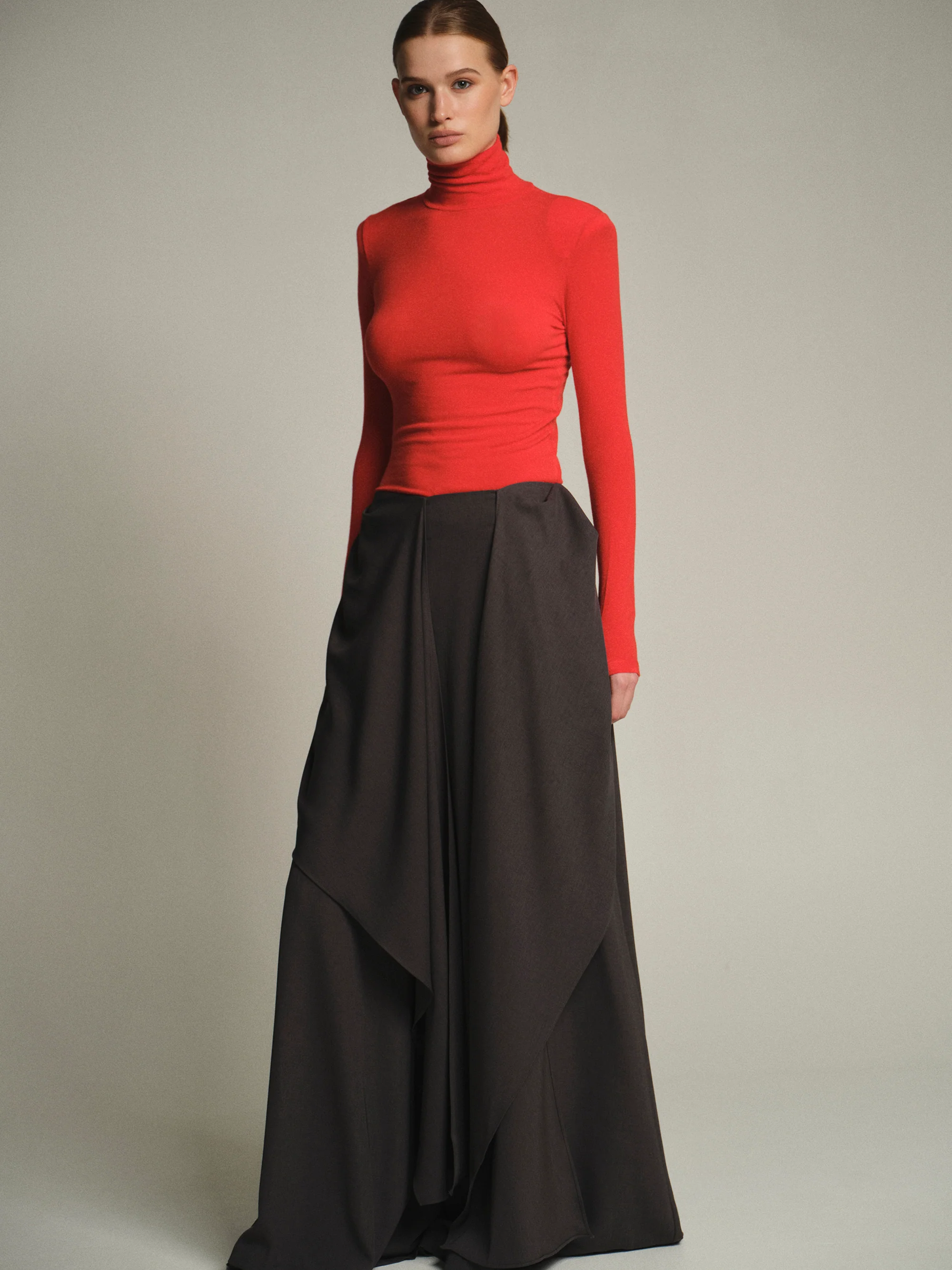 Draped Tie-Waist Trousers, Charcoal - Image 3