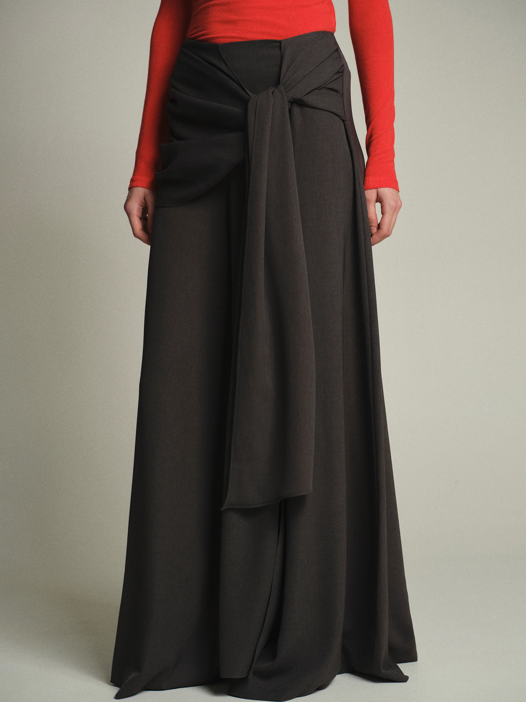 Draped Tie-Waist Trousers, Charcoal - Image 4