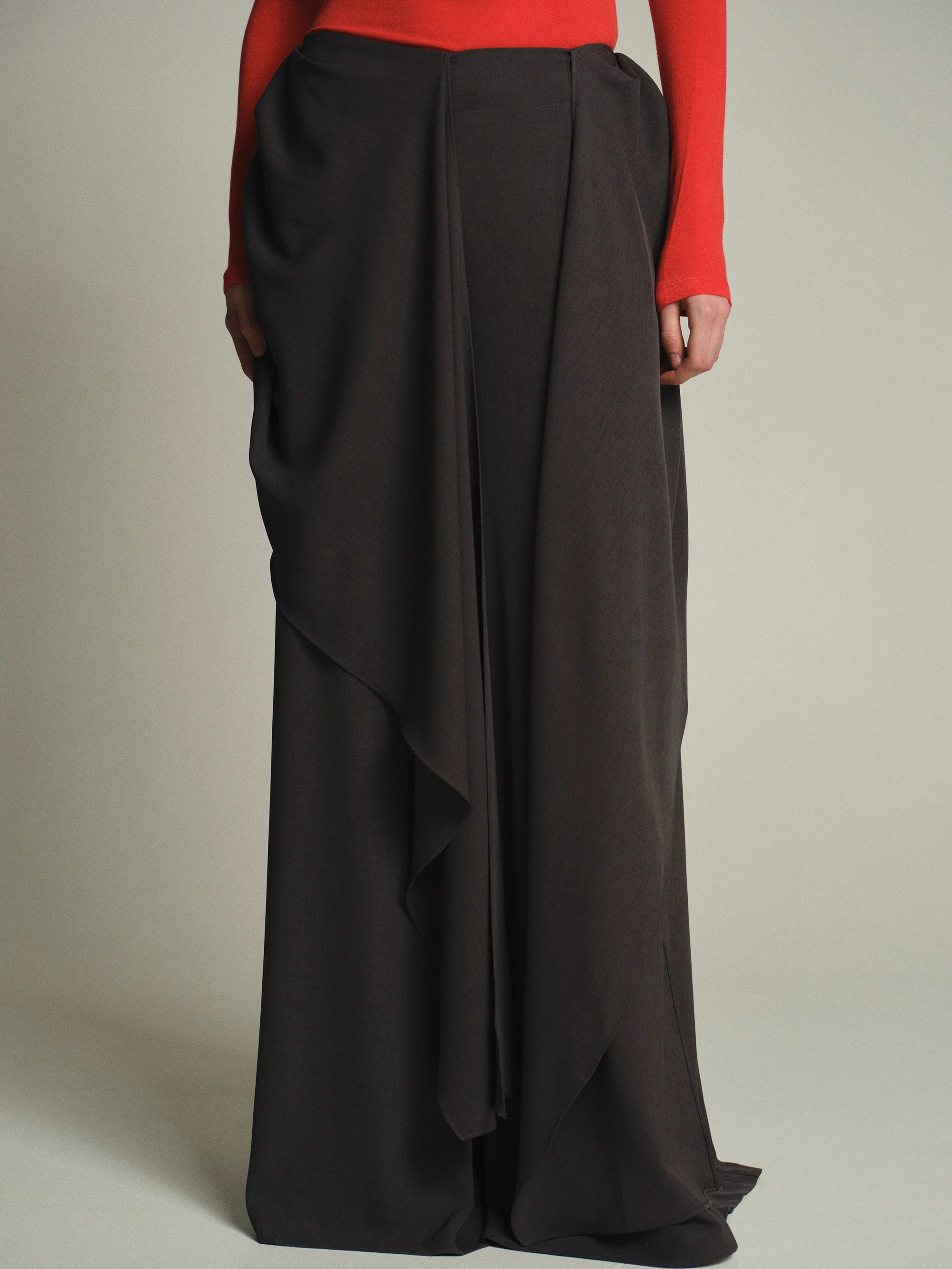 Draped Tie-Waist Trousers, Charcoal - Image 5