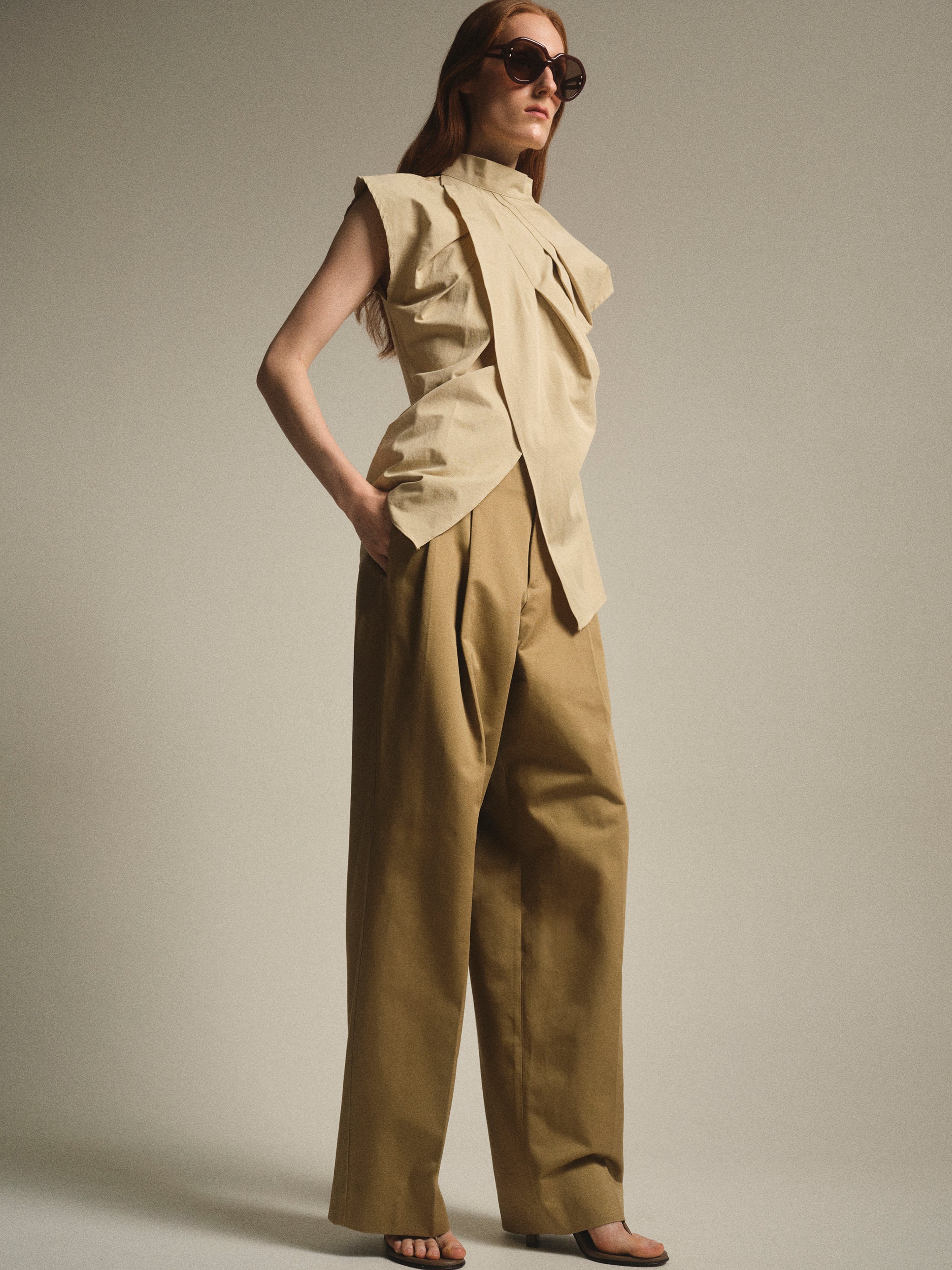 Draped Wrap Shirt, Beige - Image 3